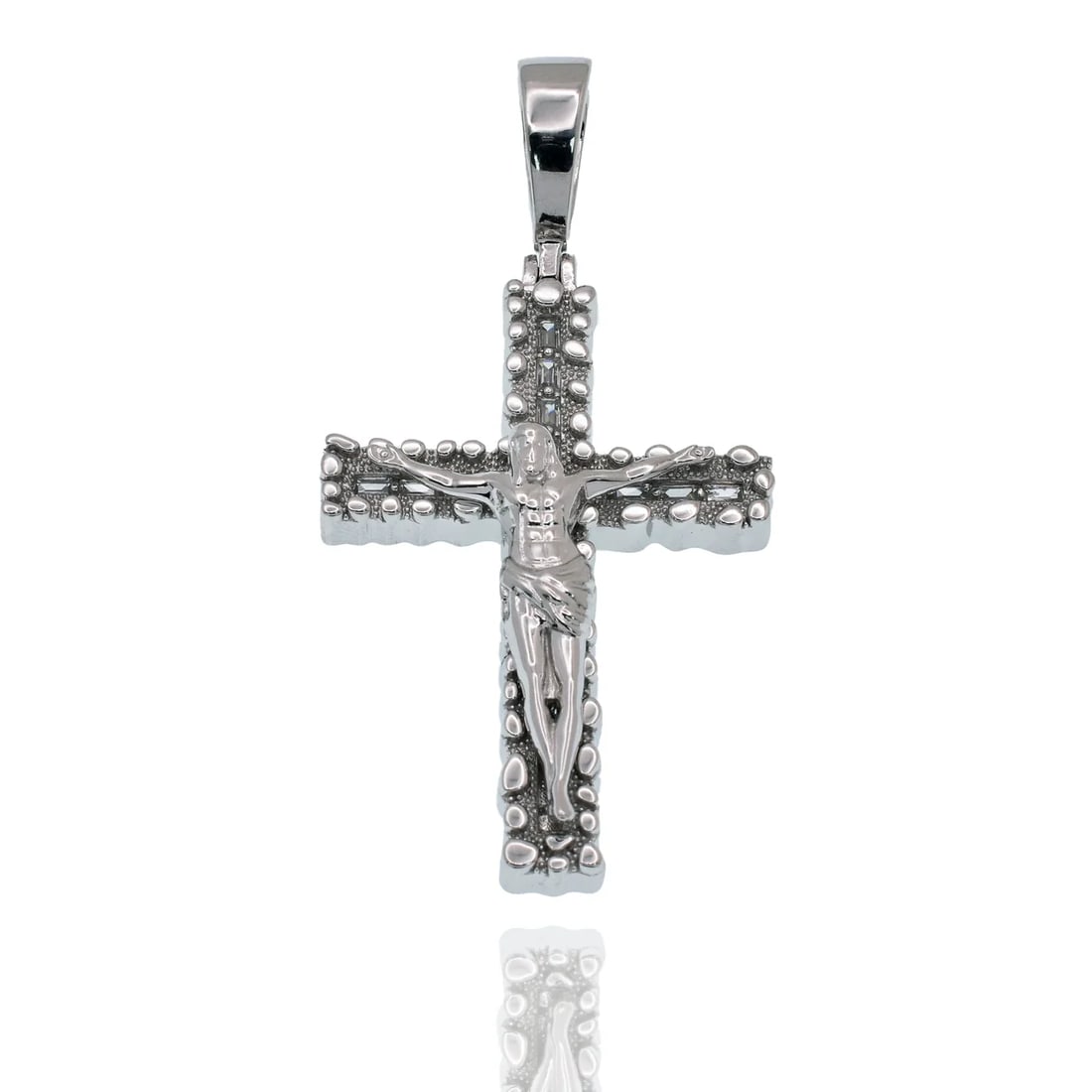 RHODIUM PLATED 925 STERLING SILVER CROSS BAGUETTE CLEAR PENDANT (1 of 2)
