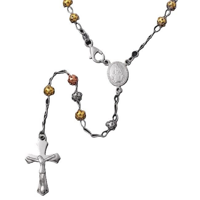 SILVER 925 HIGH POLISHED 3 TONED FILIGREE ROSARY (1 of 2)