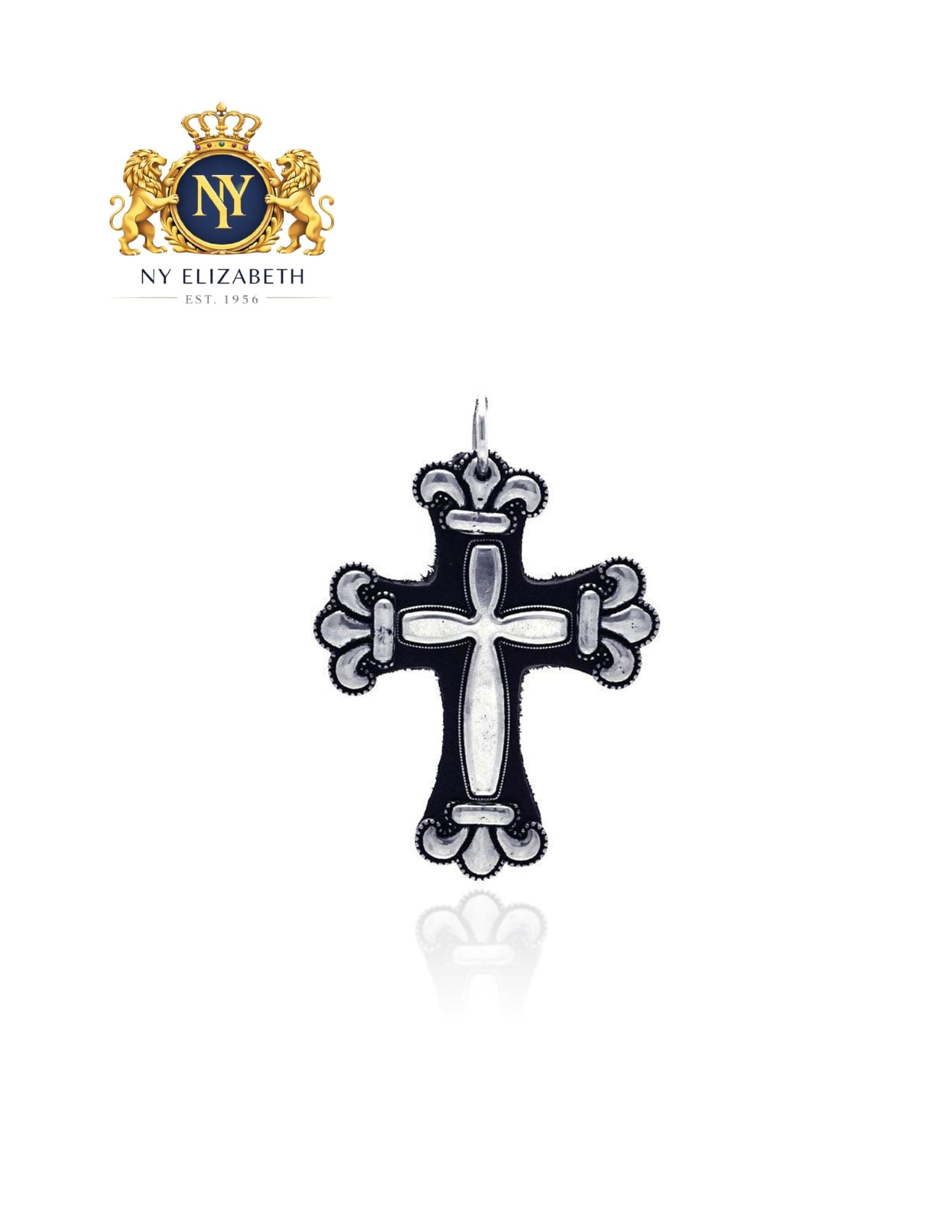 925 STERLING SILVER FLEUR-DE-LIS LEATHER FRAMED CROSS: 925 Sterling Silver Fleur-De-Lis Leather Framed Cross Metal: 925 Sterling Silver Plating: Oxidized Dimensions: 40.50mm x 57mm Weight: 6.8 grams Length: None Accessories: None Notice: When