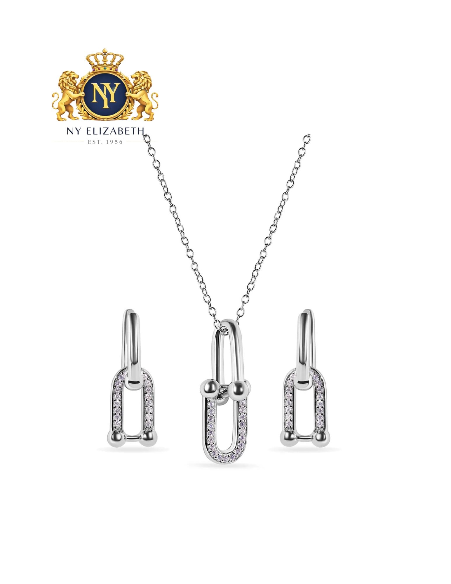 RHODIUM PLATED 925 STERLING SILVER ROUND CLEAR NECKLACE AND EARRING SET: Rhodium Plated 925 Sterling Silver Round Clear CZ Necklace and Earring Set Metal: 925 Sterling Silver Plating: Nickel Free Rhodium Plated Stone: Clear CZ Dimensions: Pendant Dimensions: 8.4mm x 21mm, 