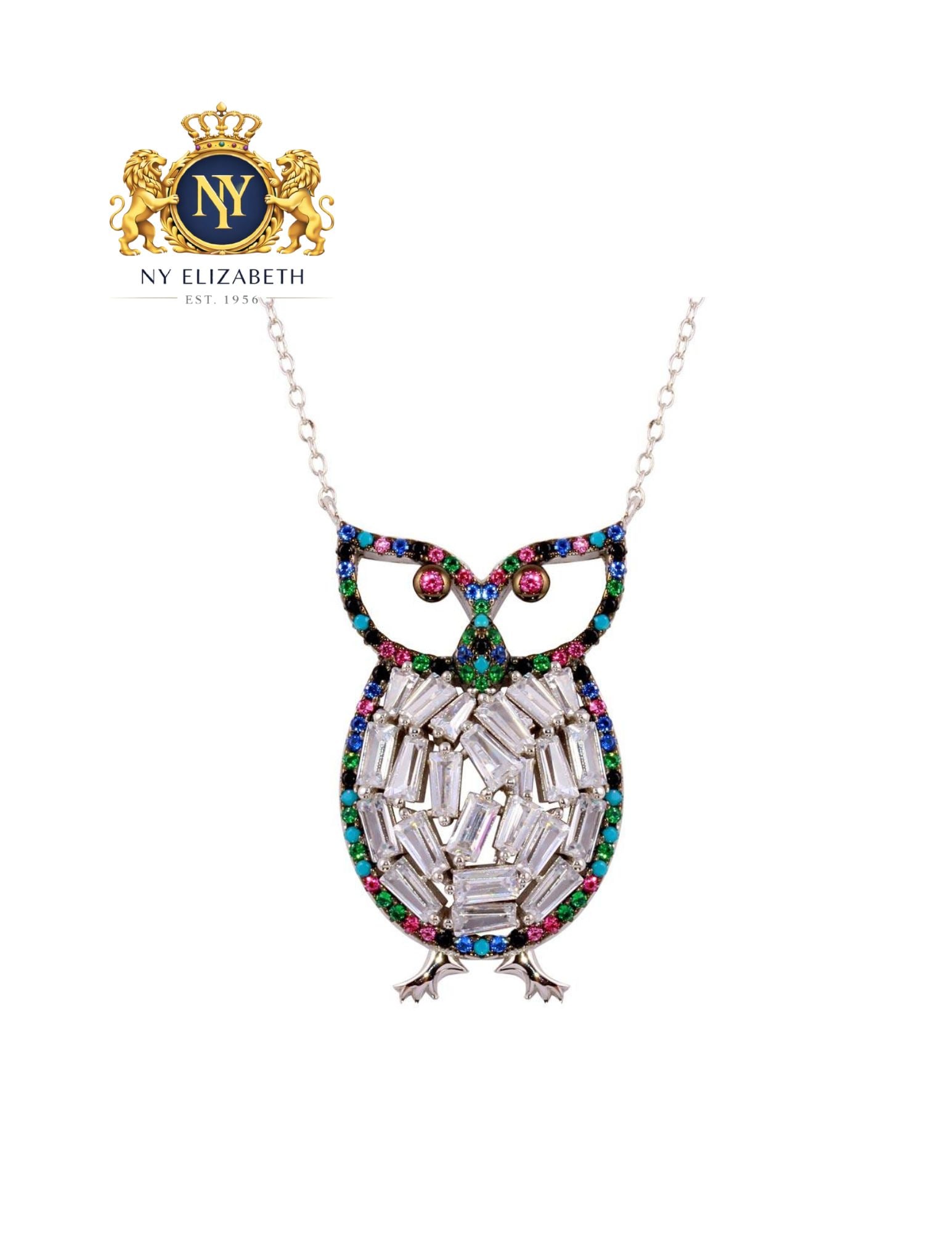 RHODIUM PLATED 925 STERLING SILVER MULTI-COLORED OWL PENDANT (1 of 2)