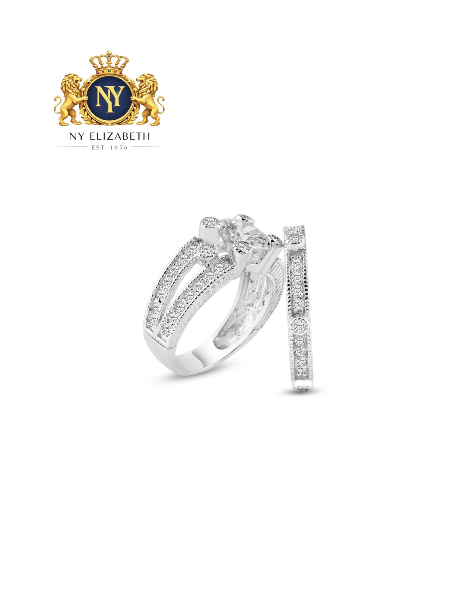 SILVER 925 RHODIUM PLATED WEDDING RING SET: Silver 925 Rhodium Plated CZ Wedding Ring Set Metal: 925 Sterling Silver Plating: Nickel Free Rhodium Plated Stone: CZ Stones Ring Size:: 7 US Accessories: None Notice: When purchasing pre-owned go