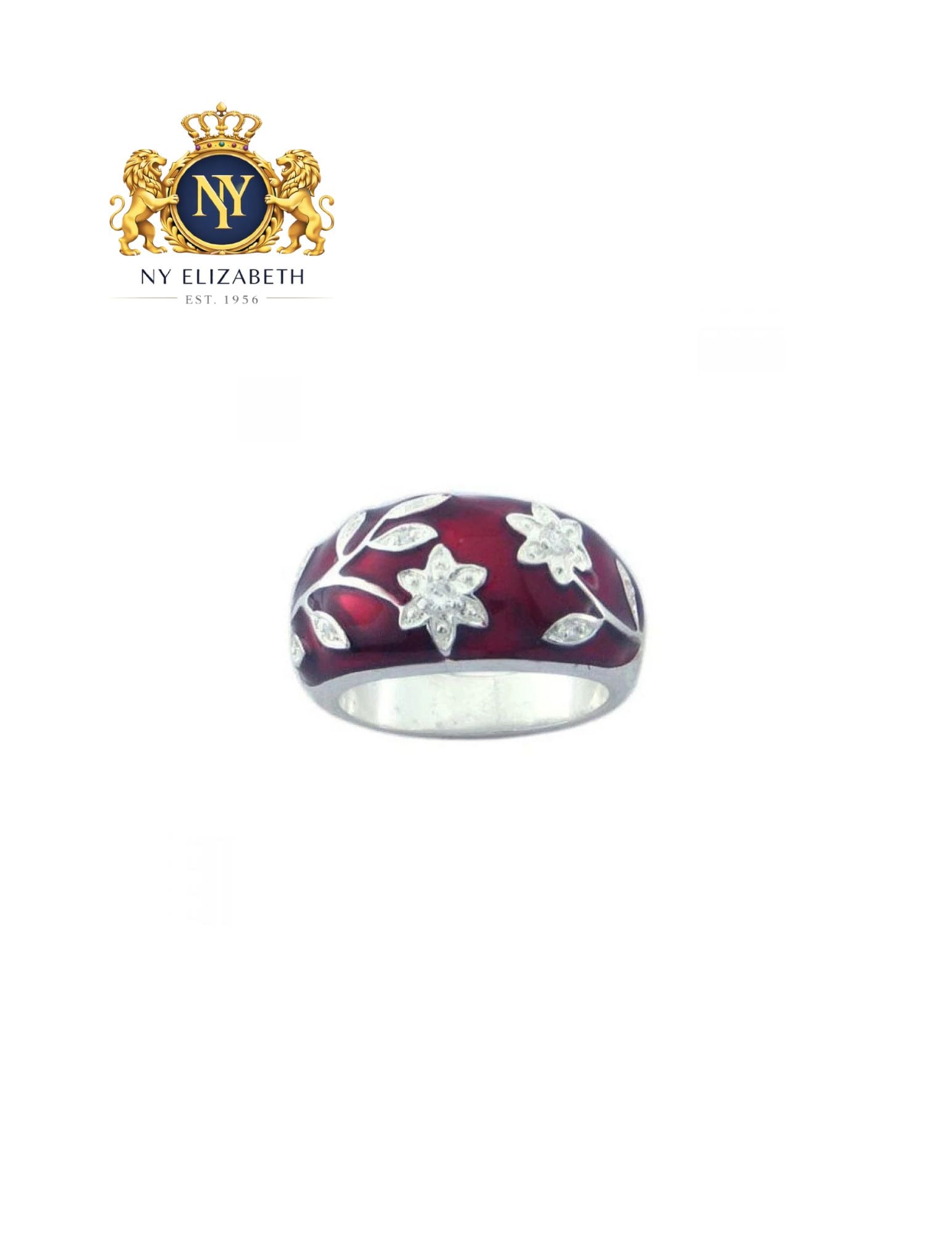 SILVER 925 RHODIUM PLATED RED ENAMEL FLOWER RING: Silver 925 Rhodium Plated Red Enamel CZ Flower Ring Metal: 925 Sterling Silver Plating: Nickel Free Rhodium Plated with Red Enamel Stone: Clear CZ Stones Ring Size:: 7 US Accessories: None Notice: