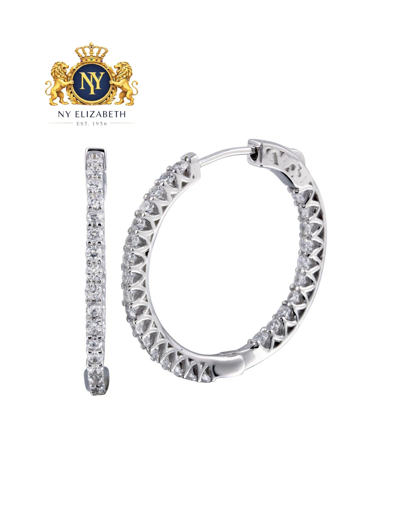 RHODIUM PLATED 925 STERLING SILVER LOCK EARRING: Rhodium Plated 925 Sterling Silver CZ Lock Earring Metal: 925 Sterling Silver Plating: Nickel Free Rhodium Plated Stone: Cubic Zirconia Stones Dimensions: Measurement: 2mm x 30mmInner Diameter: 25.3mm
