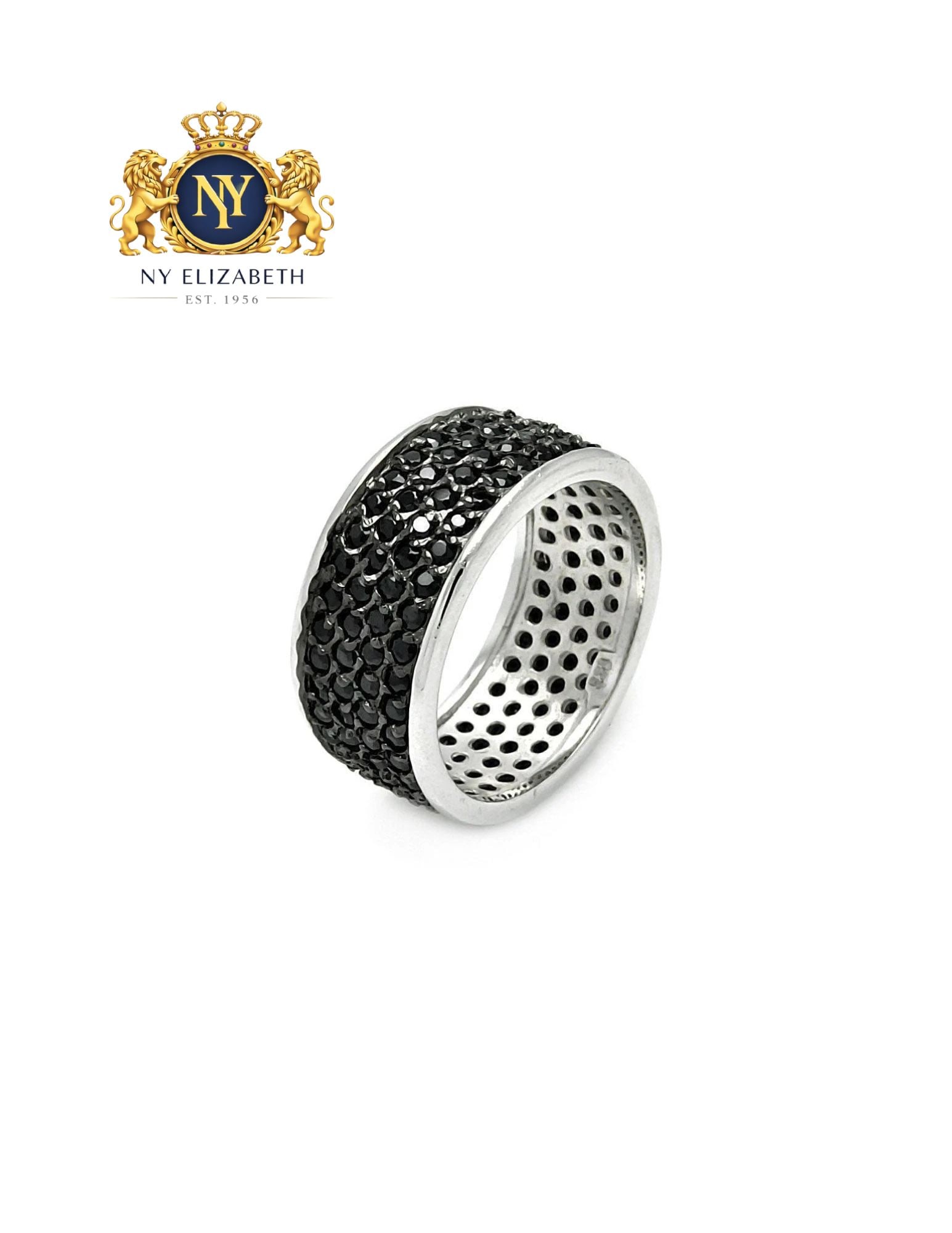 SILVER 925 RHODIUM AND BLACK RHODIUM PLATED PAVE SET BLACK RING: Silver 925 Rhodium and Black Rhodium Plated Pave Set Black CZ Ring Metal: 925 Sterling Silver Plating: Nickel Free Black Rhodium and Rhodium Plated Stone: Black CZ Stone Ring Size:: 9 US Accessories: 