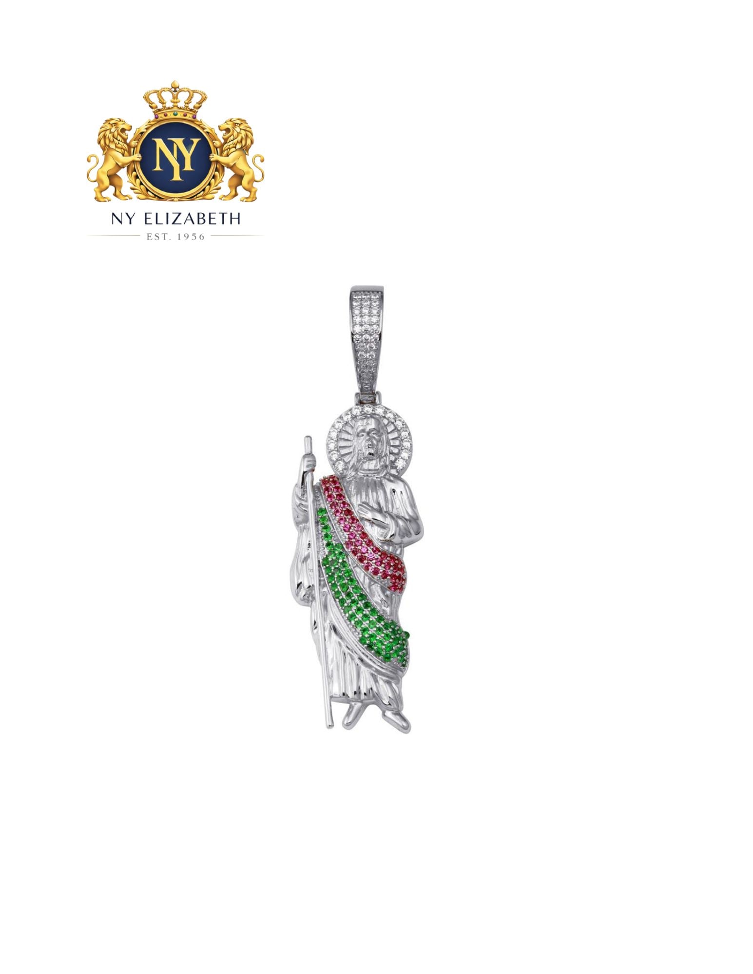 RHODIUM PLATED 925 STERLING SILVER MULTI COLOR HIP HOP PENDANT: Rhodium Plated 925 Sterling Silver Multi Color CZ Hip Hop Pendant Metal: 925 Sterling Silver Plating: Rhodium Plated Stone: Cubic Zirconia Stones Dimensions: 20mm x 54mm Length: None Accessories: