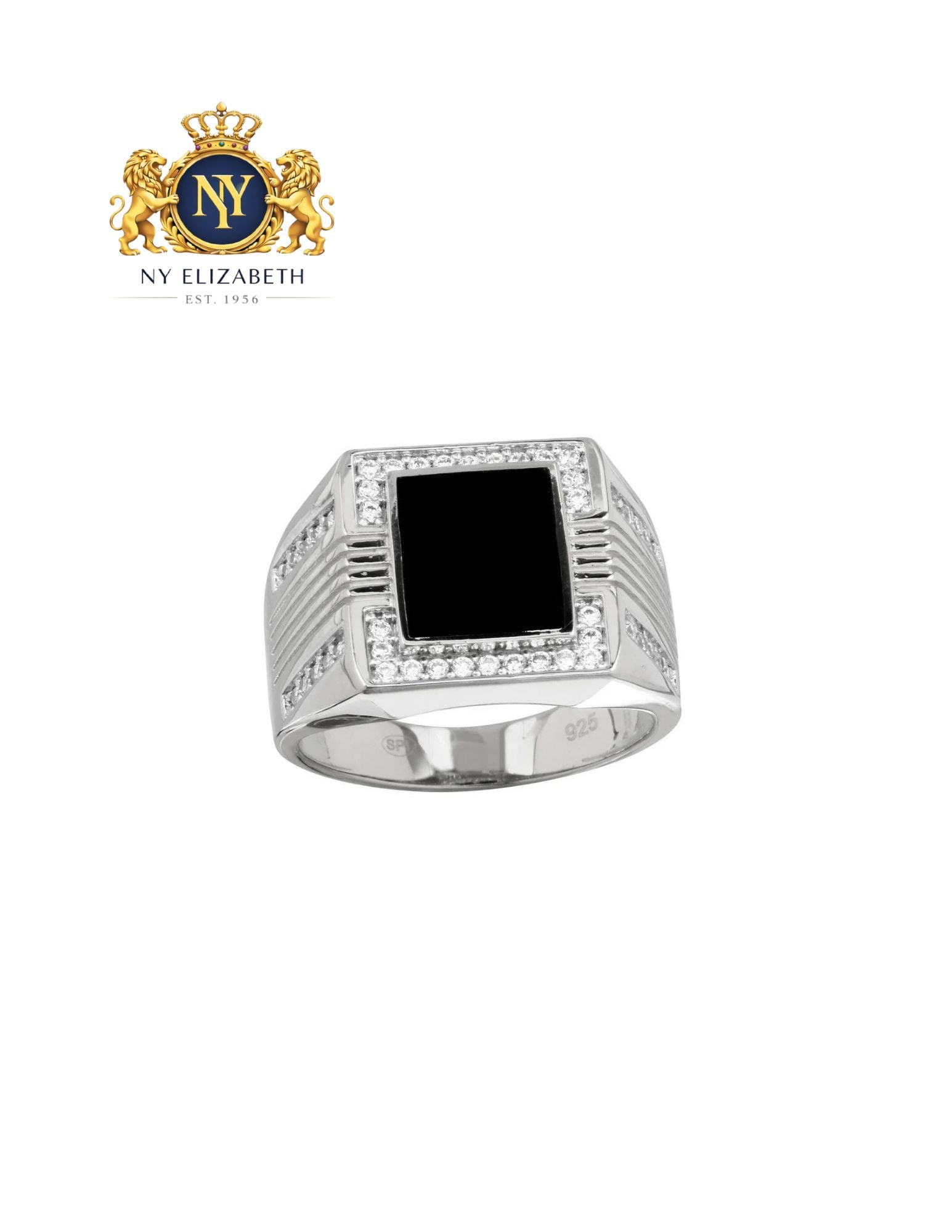 RHODIUM PLATED 925 STERLING SILVER MEN'S ONYX RING WITH CZ: Rhodium Plated 925 Sterling Silver Men's Onyx Ring with CZ Metal: 925 Sterling Silver Plating: Nickel Free Rhodium Plated Stone: Cubic Zirconia Stones Ring Size:: 11 US Accessories: None Notice: Wh