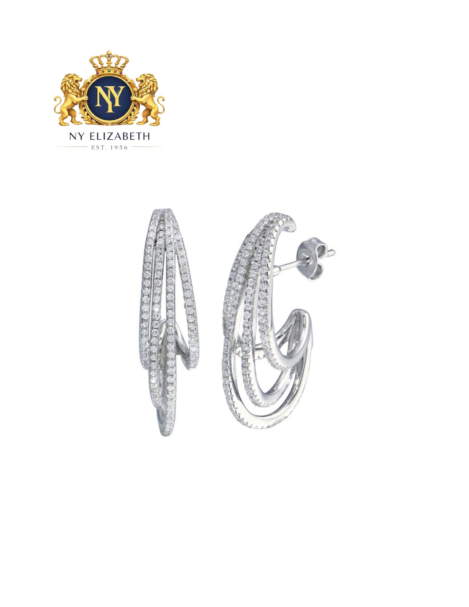 RHODIUM PLATED 925 STERLING SILVER SEMI HOOP WAVE EARRING (1 of 3)