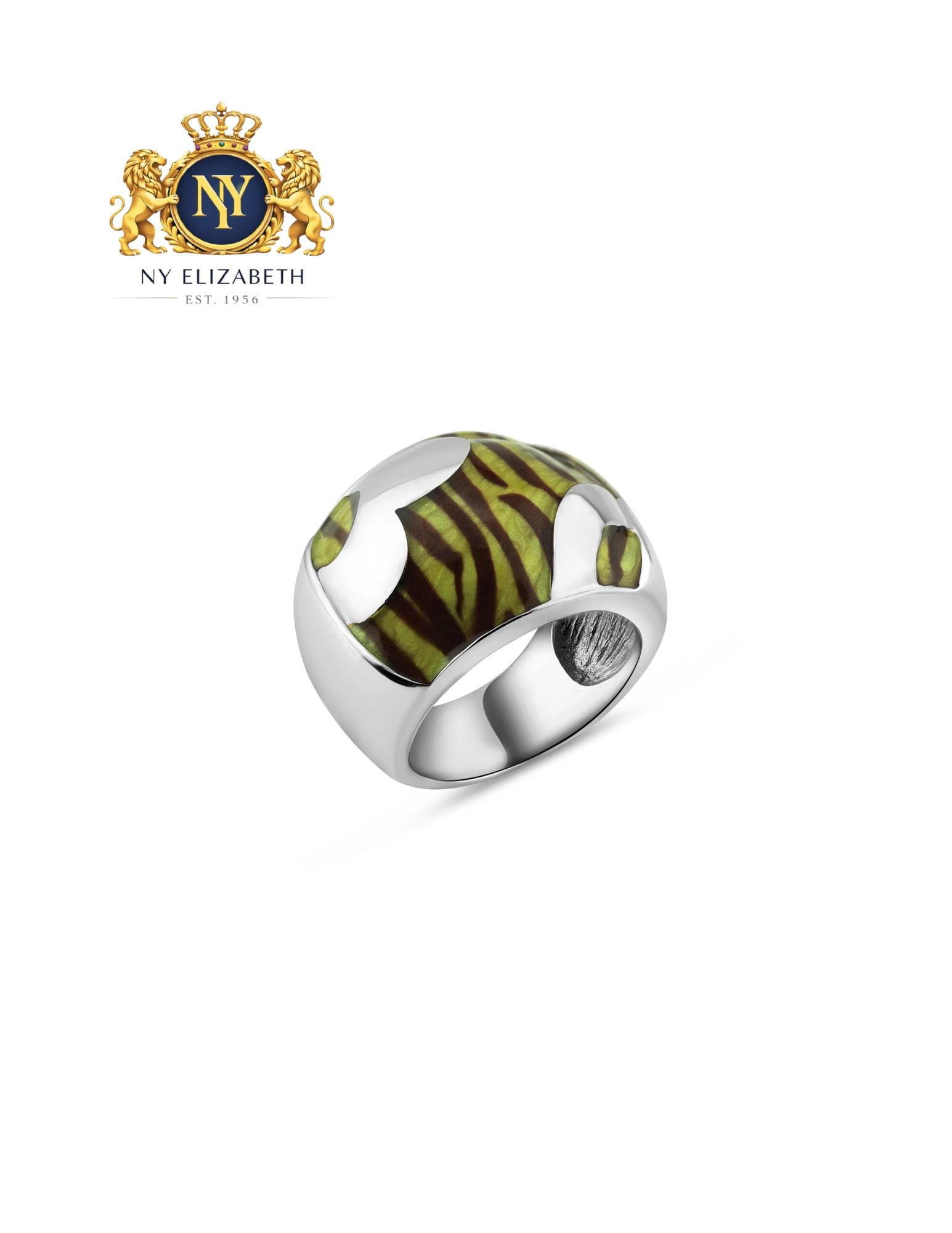 SILVER 925 RHODIUM PLATED TIGER STRIPES RING: Silver 925 Rhodium Plated Tiger Stripes Ring Metal: 925 Sterling Silver Plating: Nickel Free Rhodium Plated with Tiger Enamel Ring Size:: 9 US Accessories: None Notice: When purchasing pre-owned goods