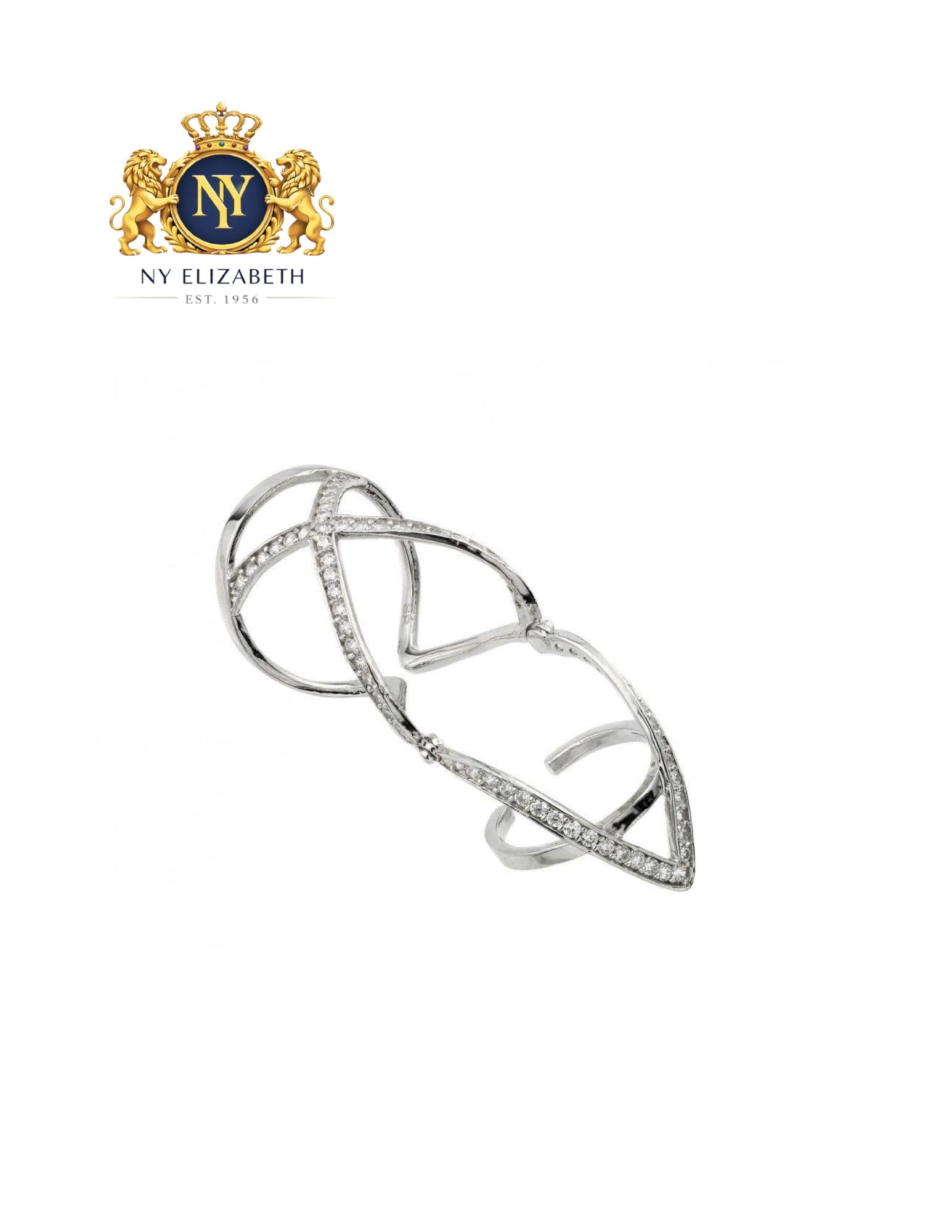 SILVER 925 RHODIUM PLATED KNUCKLE EXTENSION RING: Silver 925 Rhodium Plated Knuckle Extension CZ Ring Metal: 925 Sterling Silver Plating: Nickel Free Rhodium Plated Stone: clear CZ Ring Size:: 6 US Accessories: None Notice: When purchasing pre-own