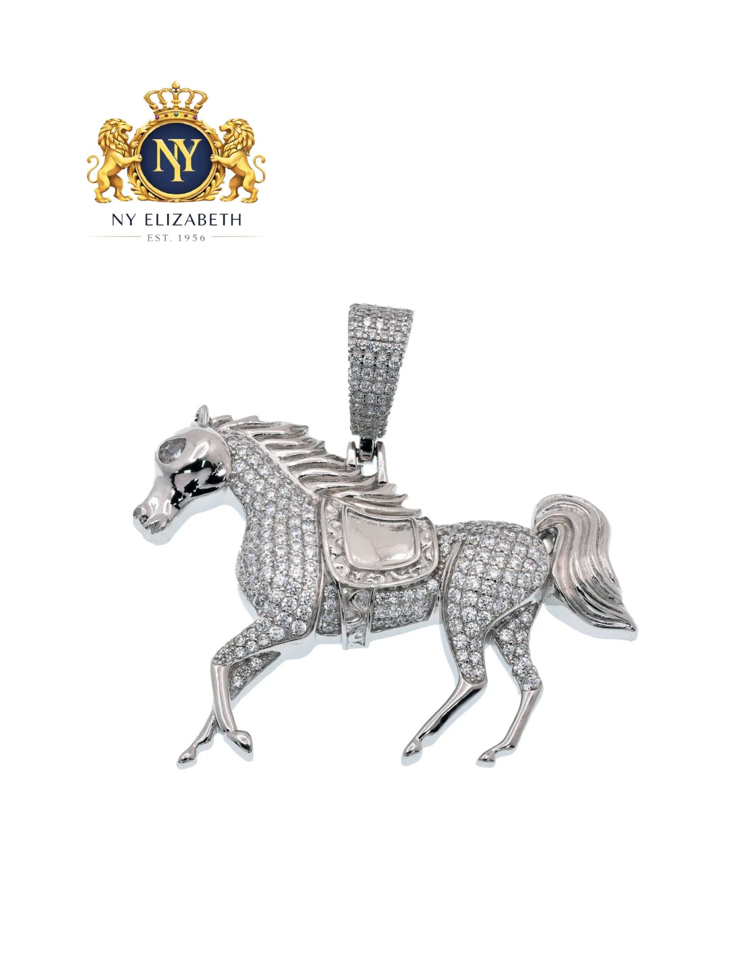 RHODIUM PLATED 925 STERLING SILVER CLEAR PENDANT: Rhodium Plated 925 Sterling Silver Clear CZ Pendant Metal: 925 Sterling Silver Plating: Rhodium Plated Stone: Clear CZ Dimensions: 42mm x 30mm Length: None Accessories: None Notice: When purchasing