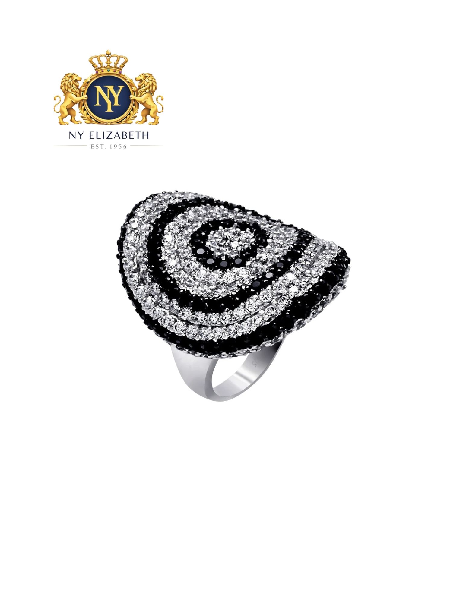 CLEARANCE-SILVER 925 RHODIUM AND BLACK RHODIUM PLATED SPIRAL RING: Clearance-Silver 925 Rhodium and Black Rhodium Plated CZ Spiral Ring Metal: 925 Sterling Silver Plating: Nickel Free Rhodium Plated Stone: CZ Stones Ring Size:: 9 US Accessories: None Notice: When