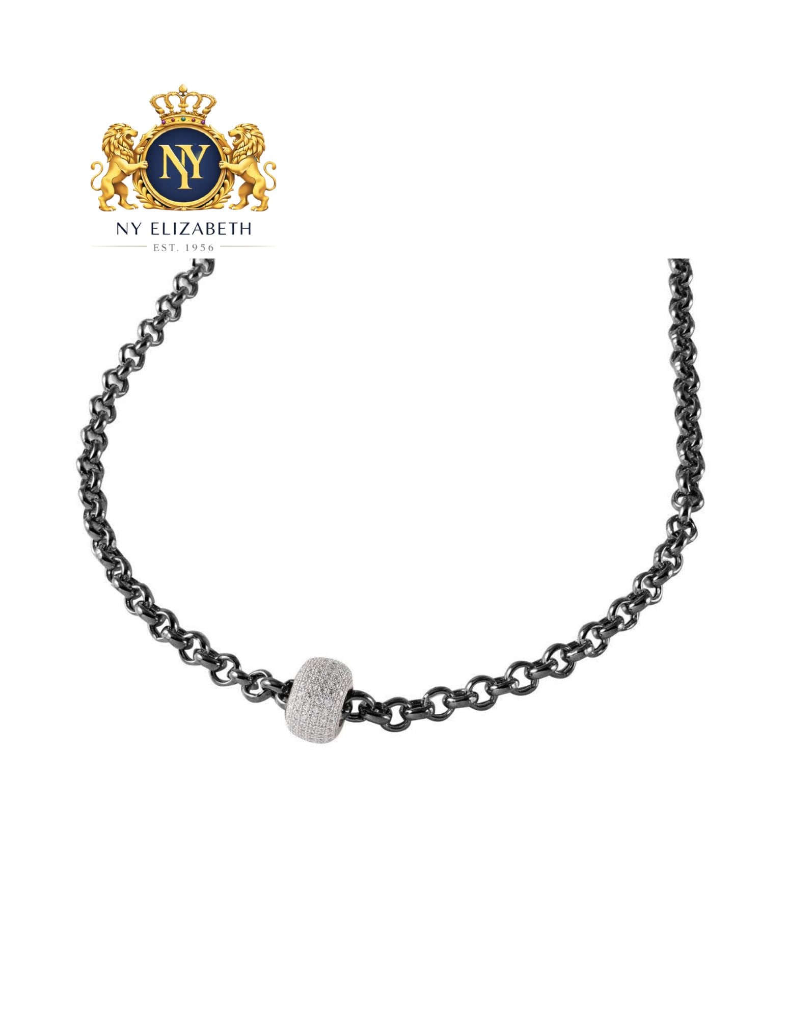 SILVER 925 BLACK RHODIUM PLATED ROLO CHAIN NECKLACE ROUND PENDANT: Silver 925 Black Rhodium Plated Rolo Chain Necklace CZ Round Pendant Metal: 925 Sterling Silver Plating: Nickel Free Black Rhodium and Rhodium Plated Length: 16 + 2 Inches Extension Accessories: None 