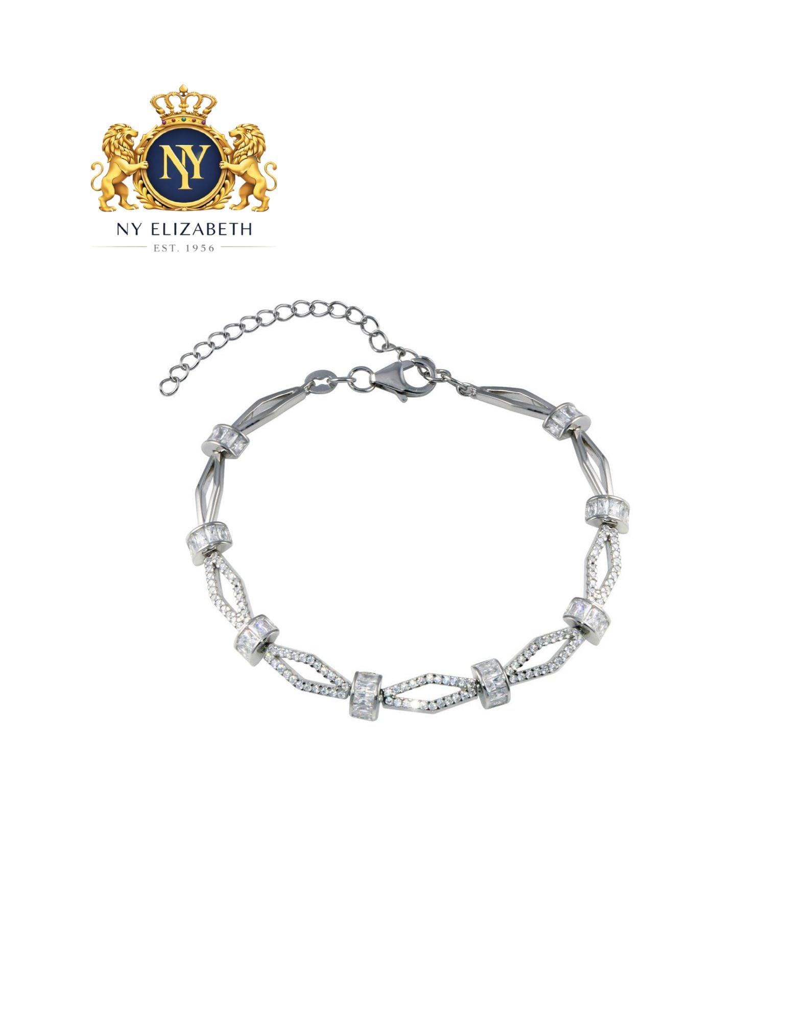 RHODIUM PLATED 925 STERLING SILVER BRACELET: Rhodium Plated 925 Sterling Silver CZ Bracelet Metal: 925 Sterling Silver Plating: Nickel Free Rhodium Plated Stone: Cubic Zirconia Stones Length: 9 Inches Adjustable Accessories: None Notice: When