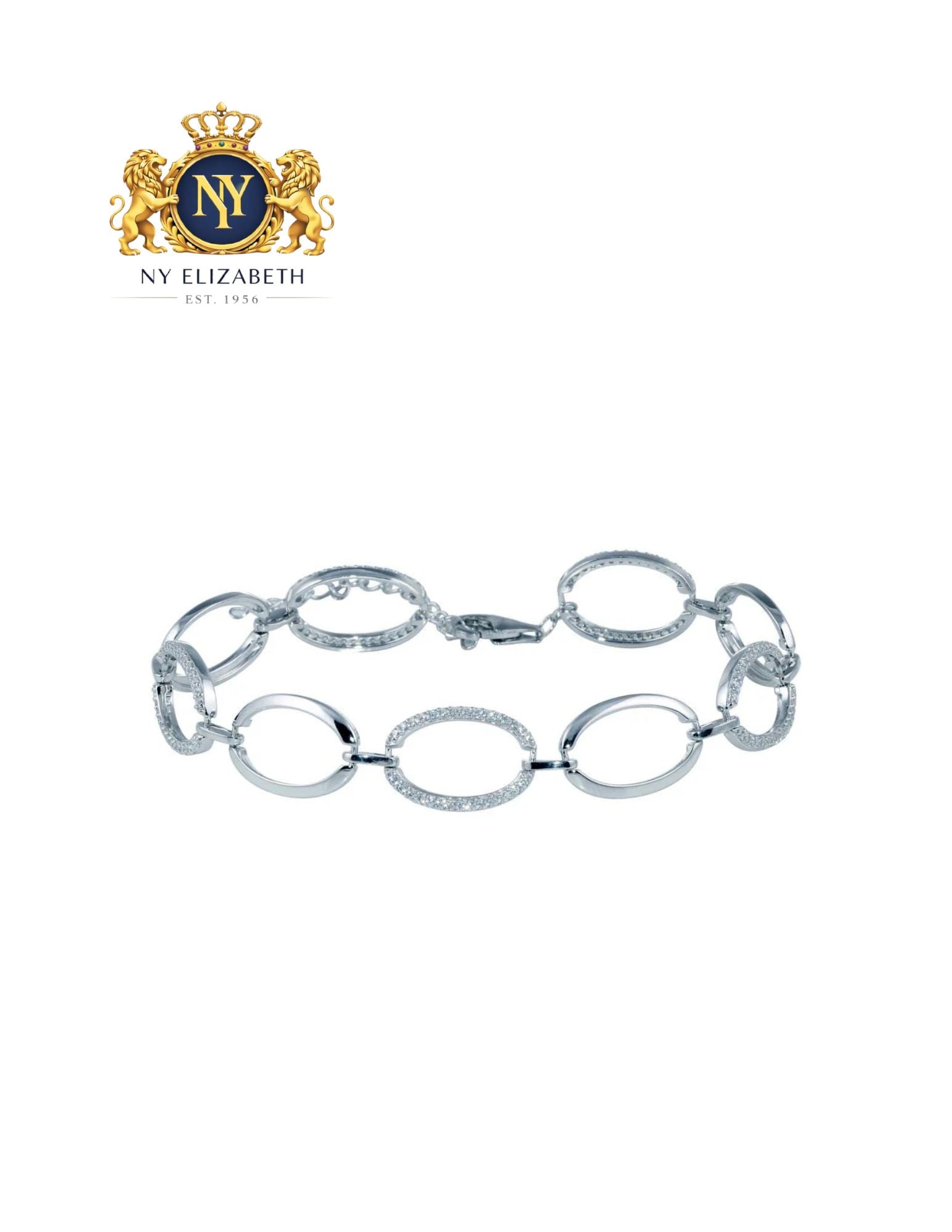 RHODIUM PLATED 925 STERLING SILVER OVAL BRACELET: Rhodium Plated 925 Sterling Silver Oval CZ Bracelet Metal: 925 Sterling Silver Plating: Nickel Free Rhodium Plated Stone: Cubic Zirconia Stones Length: 9 Inches Adjustable Accessories: None Notice: