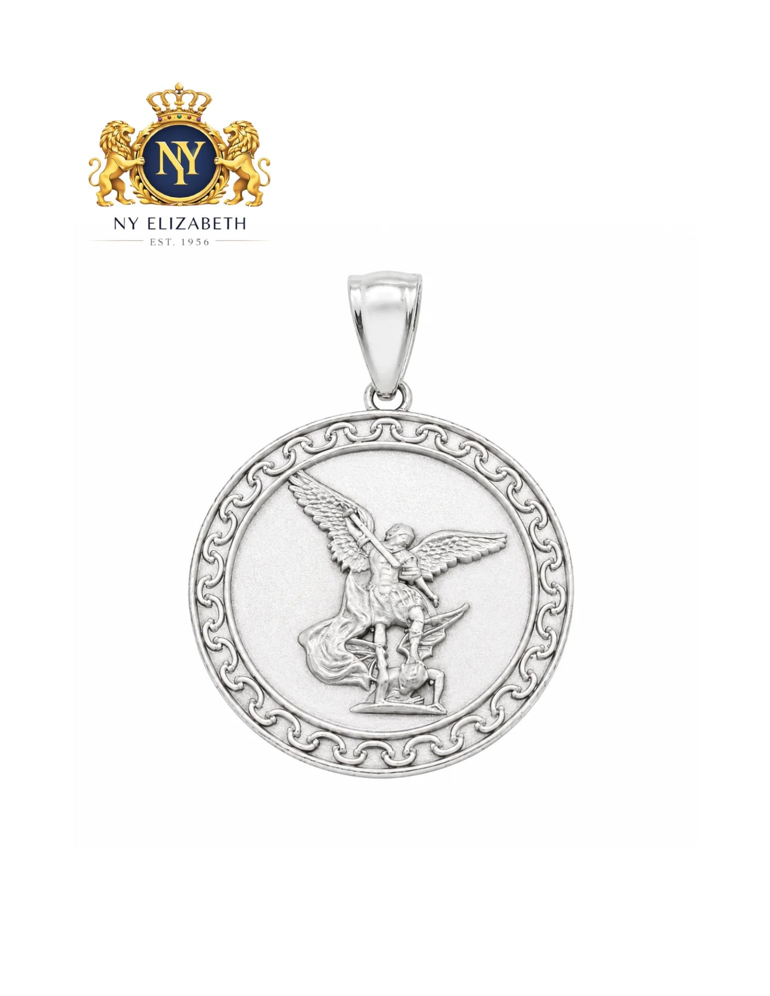 925 STERLING SILVER MATTE SAINT MICHAEL ROUND ORNATE BORDER PENDANT: 925 Sterling Silver Matte Saint Michael Round Ornate Border Pendant Metal: 925 Sterling Silver Plating: Nickel Free Rhodium Plated Dimensions: 26mm Length: None Accessories: None Notice: When purch