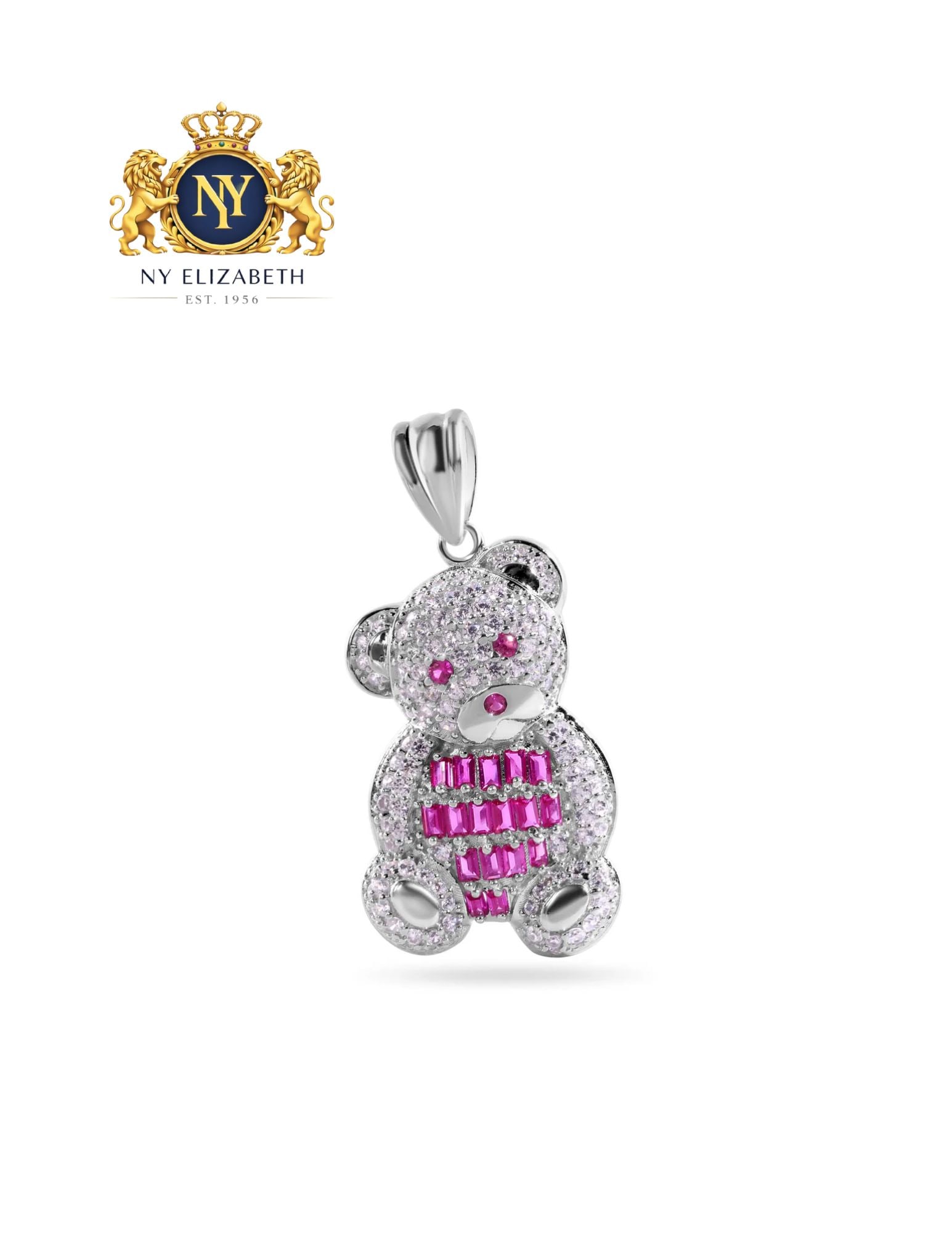 RHODIUM PLATED 925 STERLING SILVER LARGE PENDANT: Rhodium Plated 925 Sterling Silver Large CZ Pendant Metal: 925 Sterling Silver Plating: Nickel Free Rhodium Plated Stone: Red Baguette and Clear CZ Dimensions: 16.1mm x 27.2mm Length: None Accesso