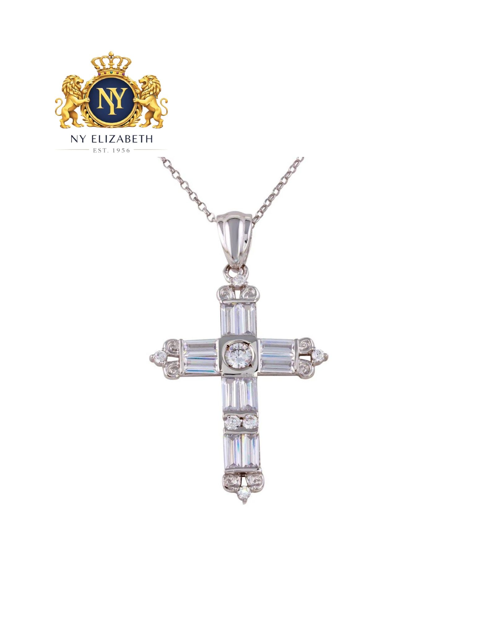 RHODIUM PLATED 925 STERLING SILVER CROSS NECKLACE: Rhodium Plated 925 Sterling Silver CZ Cross Necklace Metal: 925 Sterling Silver Plating: Nickel Free Rhodium Plated Stone: Cubic Zirconia Stone Length: 16 + 2 Inches Extension Accessories: None Not