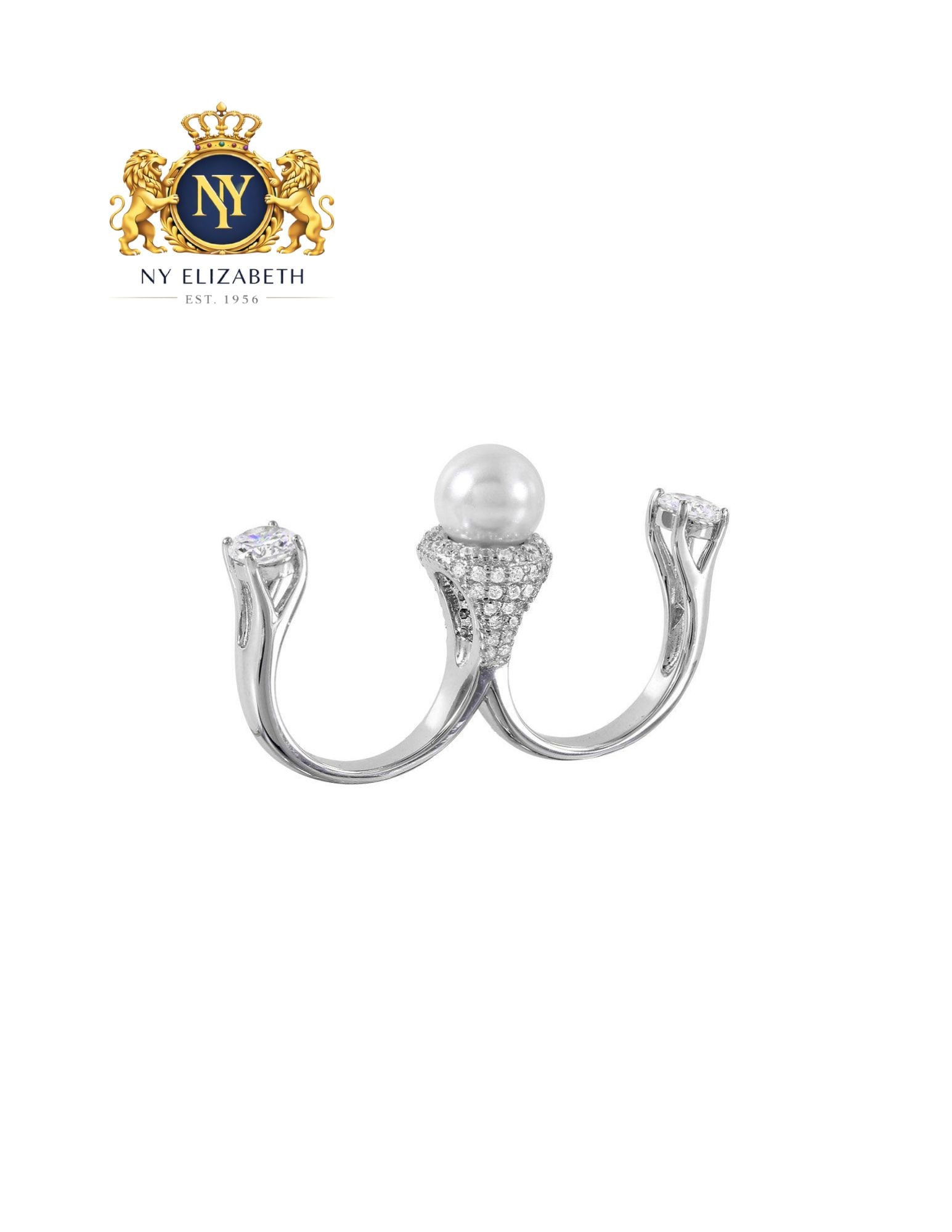 SILVER 925 RHODIUM PLATED PEARL TWO FINGER OPEN RING: Silver 925 Rhodium Plated Pearl Two Finger Open Ring Metal: 925 Sterling Silver Plating: Nickel Free Rhodium Plated Stone: Pearl & CZ Stones Ring Size:: 7 US Accessories: None Notice: When purchasi