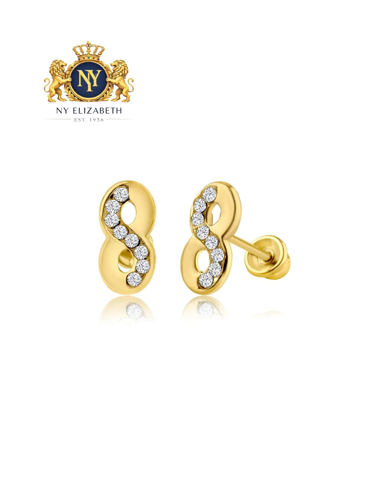 14 KARAT YELLOW GOLD INFINITY SCREW BACK EARRING: 14 Karat Yellow Gold Infinity CZ Screw Back Earring Metal: 14K Gold Stone: CZ Stones Dimensions: 7.6mm x 3.8mm Length: None Accessories: None Notice: When purchasing pre-owned goods, please refer t
