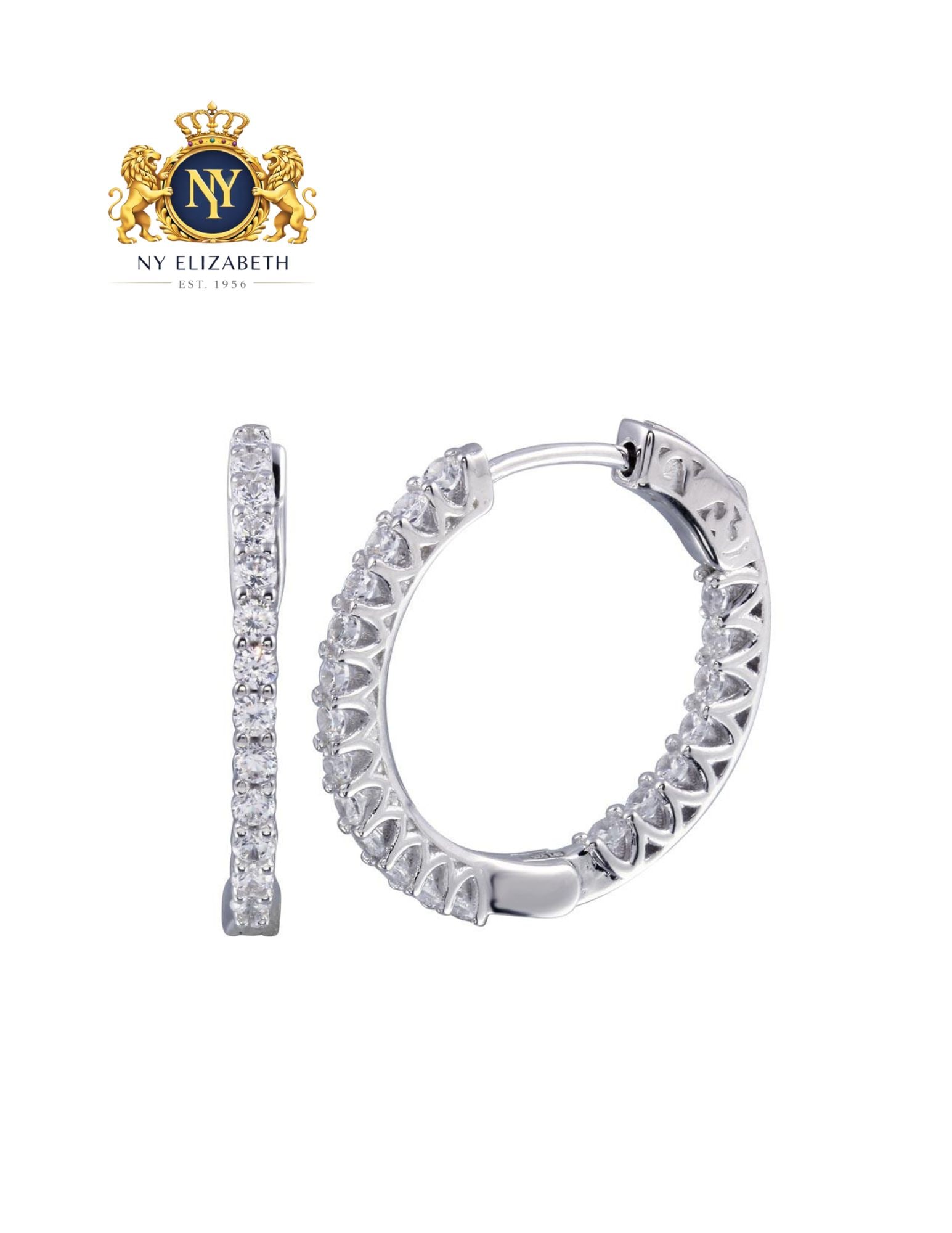 RHODIUM PLATED 925 STERLING SILVER INSIDE OUT HOOP VAULT LOCK EARRING: Rhodium Plated 925 Sterling Silver Inside Out CZ Hoop Vault Lock Earring Metal: 925 Sterling Silver Plating: Nickel Free Rhodium Plated Stone: Cubic Zirconia Stones Dimensions: 2mm x 25mm Length: None
