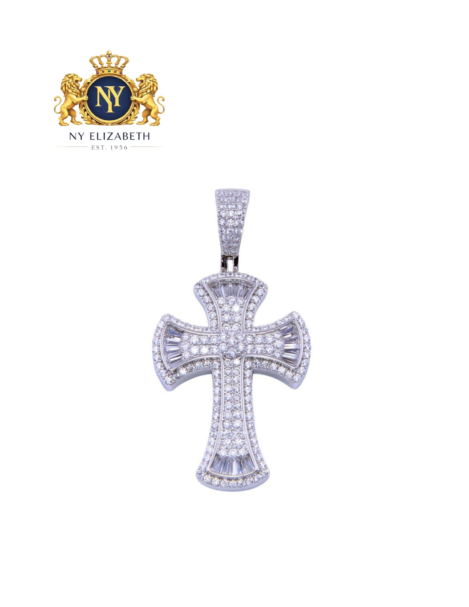 RHODIUM PLATED 925 STERLING SILVER SMALL CROSS PENDANT: Rhodium Plated 925 Sterling Silver CZ Small Cross Pendant Metal: 925 Sterling Silver Plating: Rhodium Plated Stone: Clear CZ Stones Dimensions: 24.7mm x 34.7mm Length: None Accessories: None <