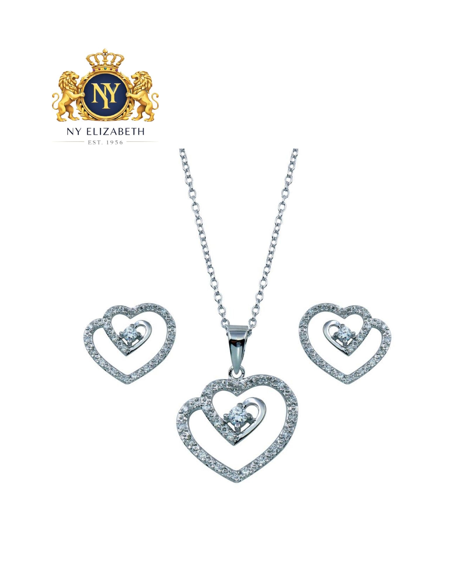 RHODIUM PLATED 925 STERLING SILVER OPEN HEART CLEAR MATCHING SET: Rhodium Plated 925 Sterling Silver Open Heart Clear CZ Matching Set Metal: 925 Sterling Silver Plating: Nickel Free Rhodium Plated Length: 16 + 2 Inches Extension Accessories: None Notice: When purcha