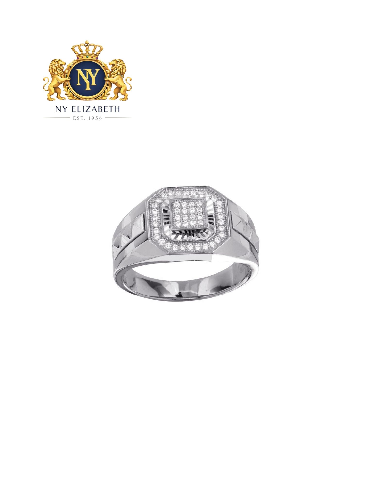 MEN'S STERLING 925 STERLING SILVER RHODIUM SQUARE RING WITH CZ (1 of 4)