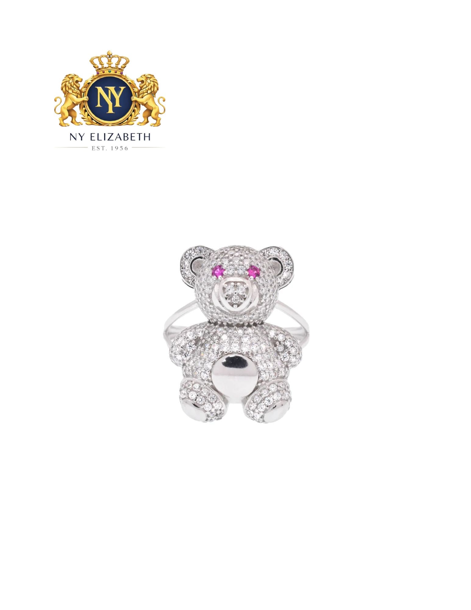 RHODIUM PLATED 925 STERLING SILVER MOISSANITE OR TEDDY BEAR RING: Rhodium Plated 925 Sterling Silver Moissanite or CZ Teddy Bear Ring Metal: 925 Sterling Silver Plating: Nickel Free Rhodium Plated Stone: Stone: Moissanite Ring Size:: 9 US Accessories: None Notice