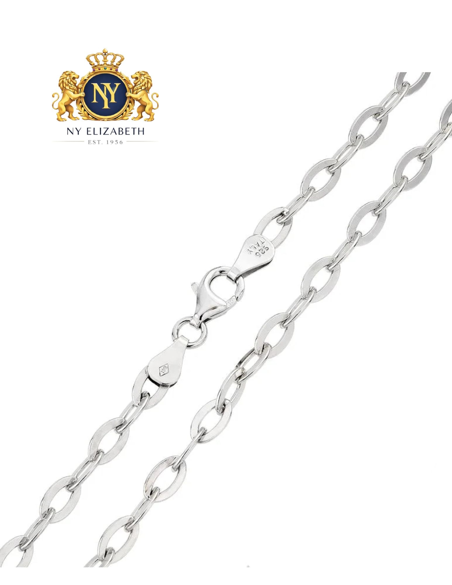 SILVER 925 RHODIUM PLATED OVAL FLAT LINK 100 CHAIN: Silver 925 Rhodium Plated Oval Flat Link 100 Chain Metal: 925 Sterling Silver Weight: 10.1 grams Length: 16Inches Accessories: None Notice: When purchasing pre-owned goods, please refer to the photos 