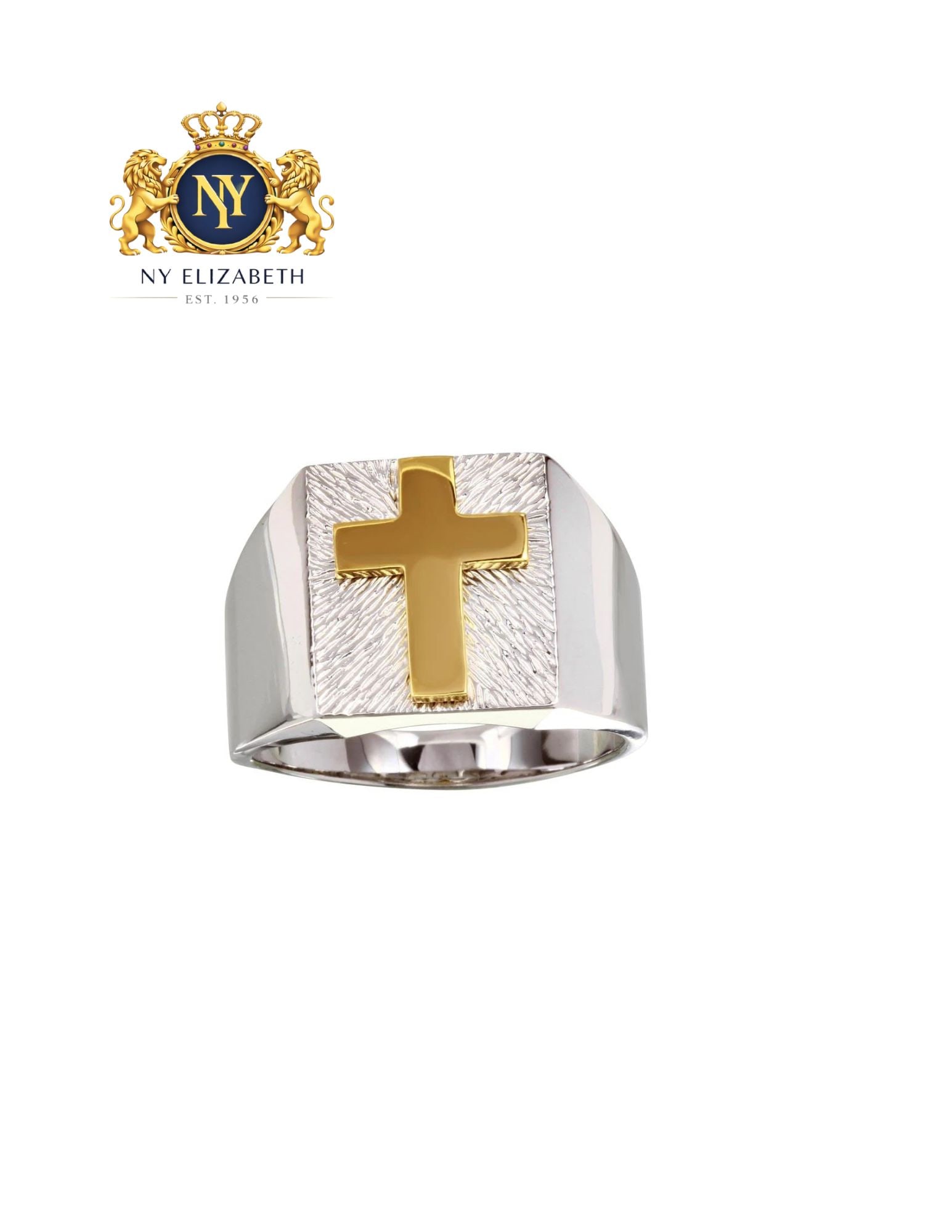 TWO-TONE 925 STERLING SILVER MEN'S CROSS RING: Two-Tone 925 Sterling Silver Men's Cross Ring Metal: 925 Sterling Silver Plating: Nickel Free Rhodium Plated Ring Size:: 11 US Accessories: None Notice: When purchasing pre-owned goods, please refer t