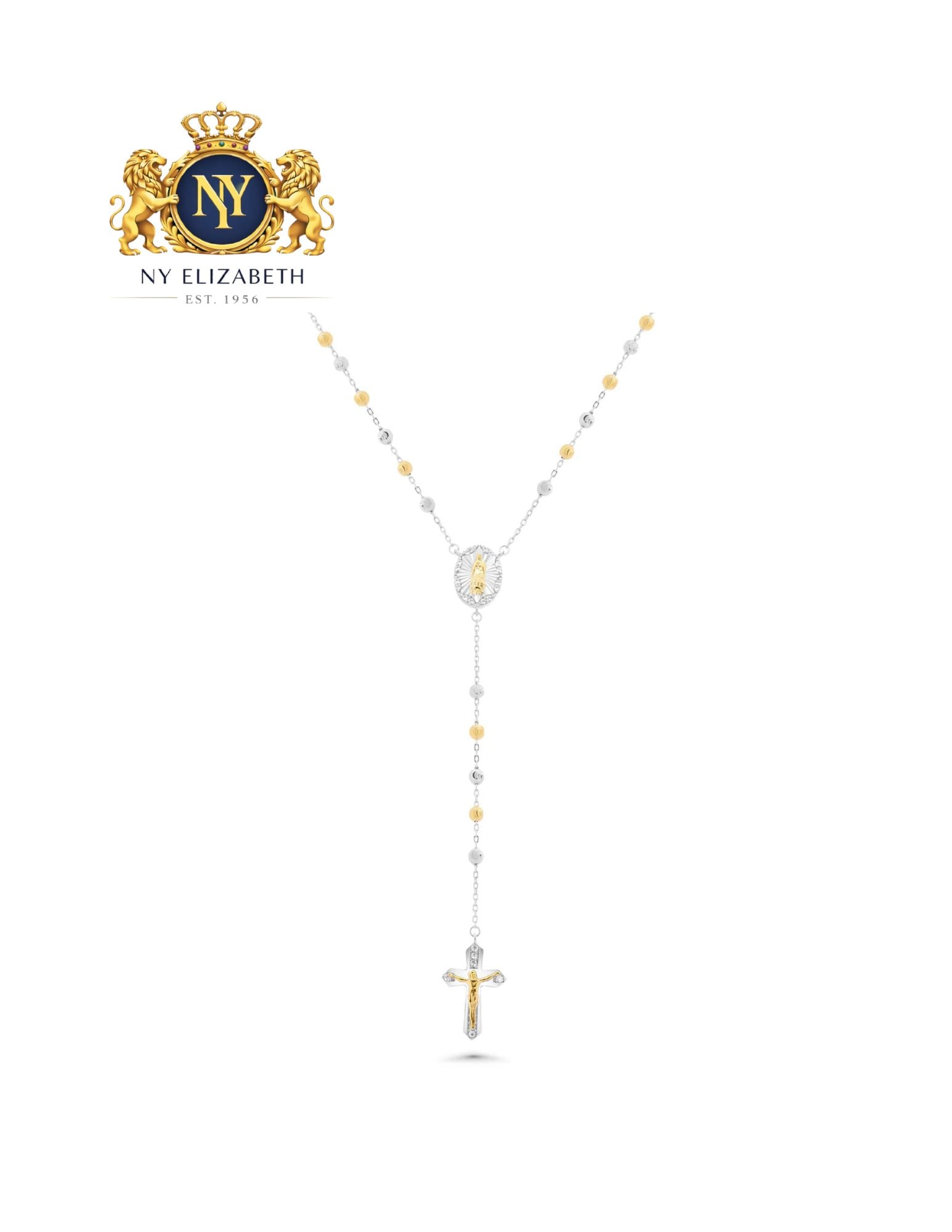 TWO-TONE 925 STERLING SILVER DIAMOND CUT BEADED CLEAR CZ: Two-Tone 925 Sterling Silver Diamond Cut Beaded Clear CZ Metal: 925 Sterling Silver Plating: Nickel Free Rhodium Plated Stone: Clear CZ Dimensions: Pendant: 10mm x 12mm | 12mm x 20mm Length: 16Inches 