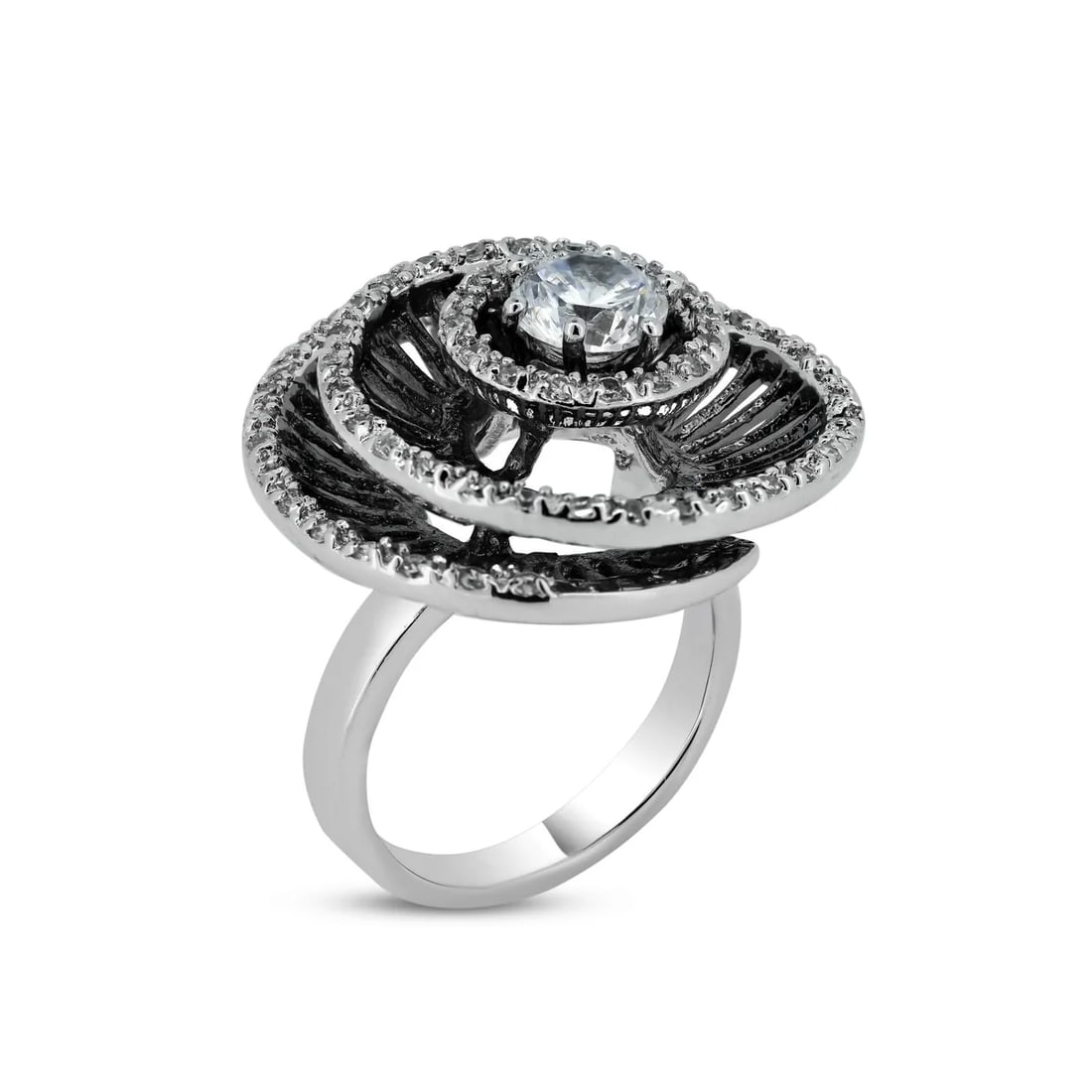 SILVER 925 RHODIUM AND BLACK RHODIUM PLATED 2 TONED ROUND RING: Silver 925 Rhodium and Black Rhodium Plated 2 Toned Round CZ Ring Metal: 925 Sterling Silver Plating: Nickel Free Rhodium Plated Stone: CZ Stone Ring Size:: 7 US Accessories: None Notice: When purc