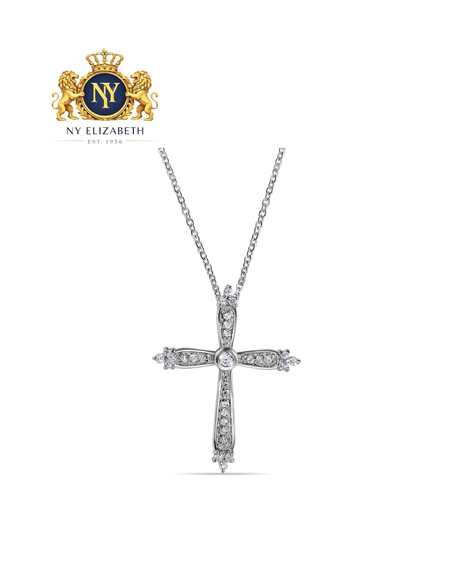 SILVER 925 RHODIUM PLATED CROSS SMALL NECKLACE: Silver 925 Rhodium Plated Cross Small CZ Necklace Metal: 925 Sterling Silver Plating: Nickel Free Rhodium Plated Stone: Cubic Zirconia Stones Length: 16 + 2 Inches Extension Accessories: None Notic