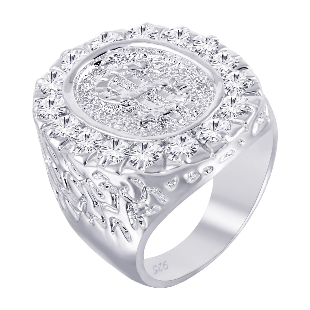 CLEARANCE-RHODIUM PLATED 925 STERLING SILVER RING WITH CZ: Clearance-Rhodium Plated 925 Sterling Silver Ring with CZ Metal: 929 Sterling Silver Plating: Nickel Free Rhodium Plated Stone: Cubic Zirconia Stones Ring Size:: 9 US Accessories: None Notice: When