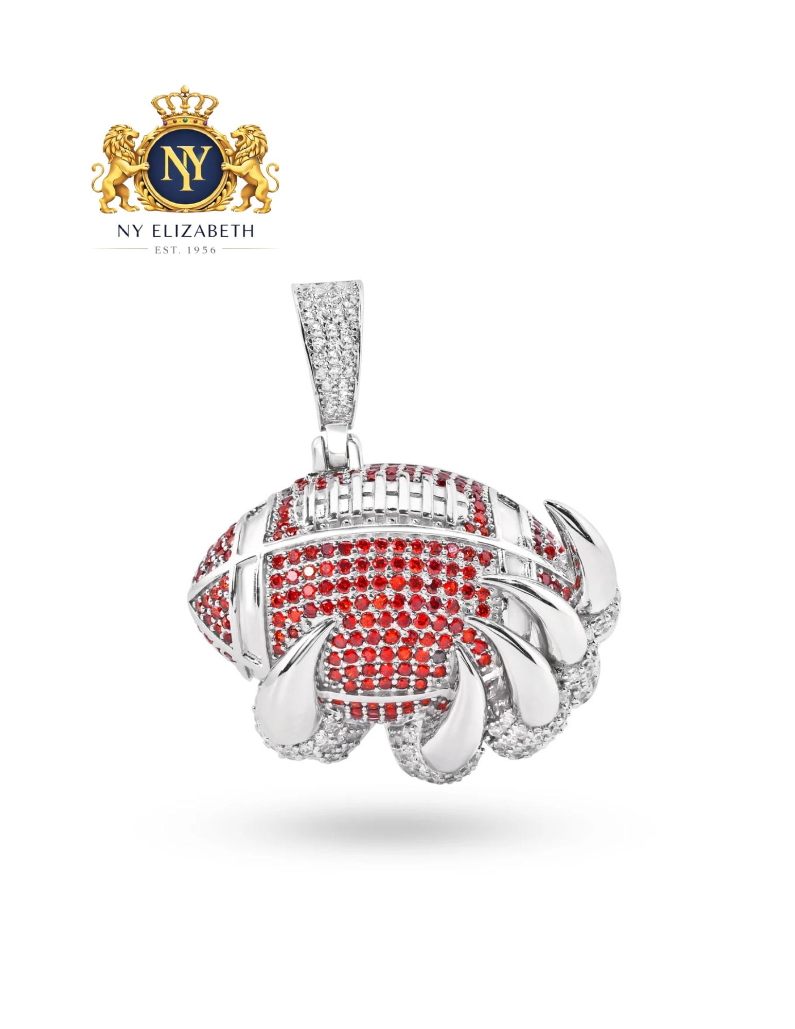 RHODIUM PLATED 925 STERLING SILVER CLEAR AND ORANGE PENDANT: Rhodium Plated 925 Sterling Silver Clear and Orange CZ Pendant Metal: 925 Sterling Silver Plating: Rhodium Plated Stone: Clear and Orange CZ Stones Dimensions: 32mm x 24mm Length: None Accessories: