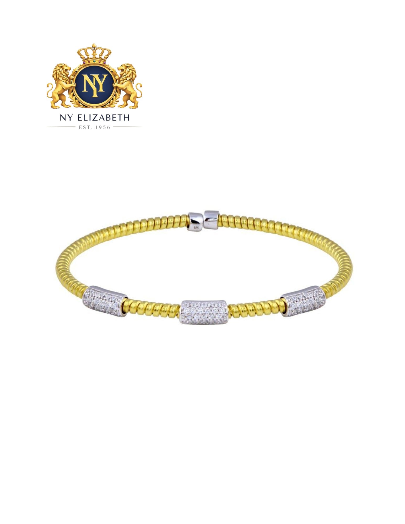 GOLD PLATED 925 STERLING SILVER ITALIAN 3 WIDE BARS BRACELET: Gold Plated 925 Sterling Silver Italian 3 Wide CZ Bars Bracelet Metal: 925 Sterling Silver Plating: Rhodium and Gold Plated Length: Adjustable Accessories: None Notice: When purchasing pre-owned goods