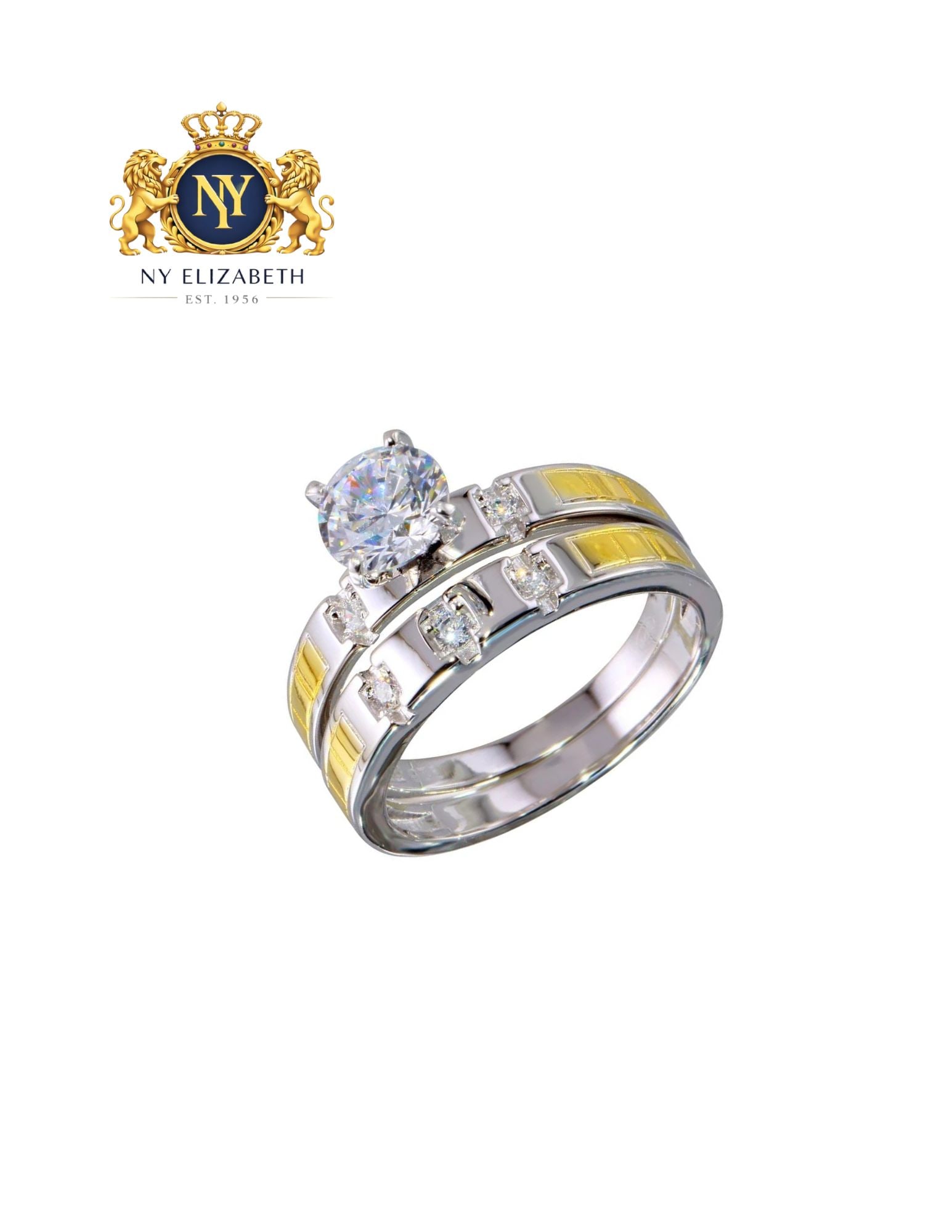 TWO-TONE 925 STERLING SILVER STACKABLE DOUBLE RING - 2
