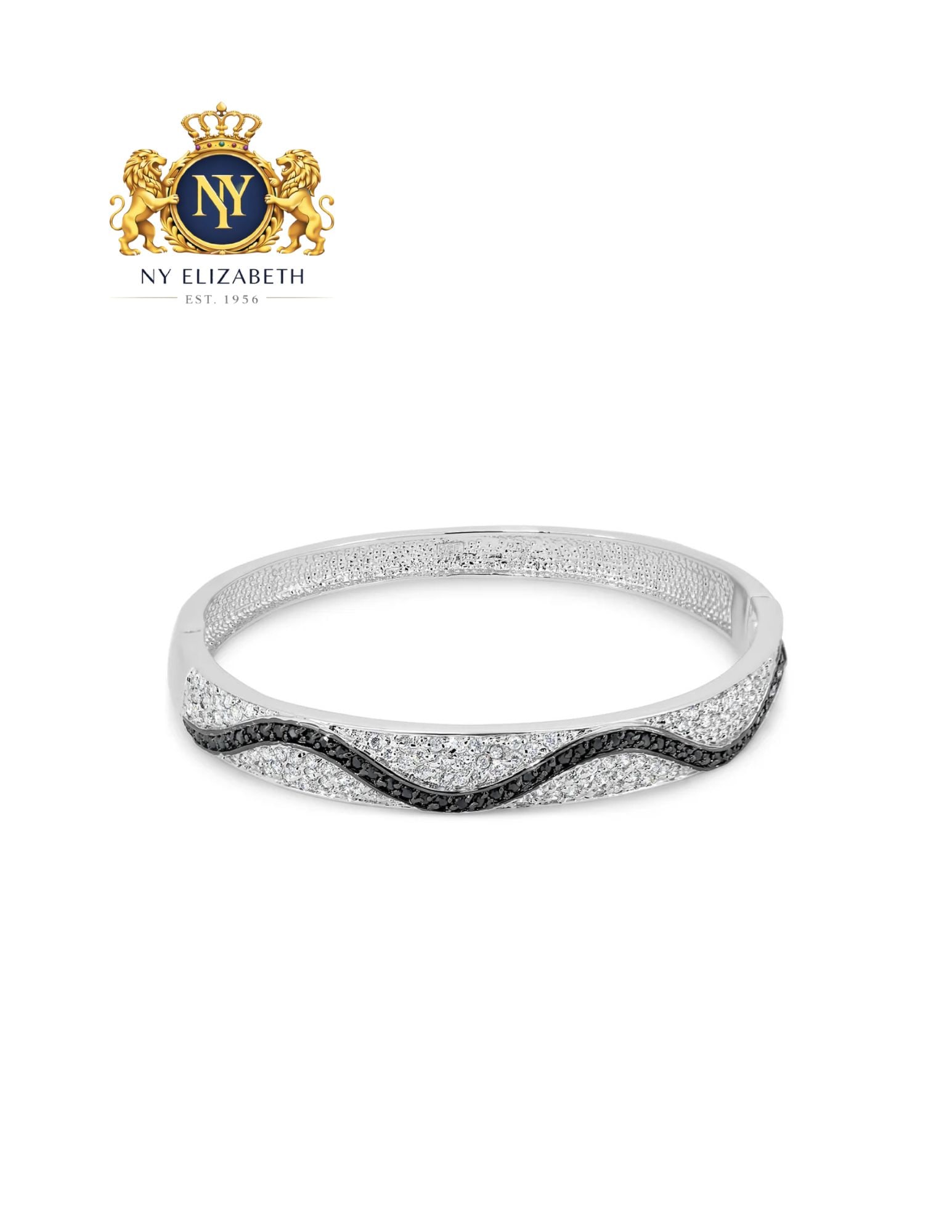 CLEARANCE-SILVER 925 RHODIUM PLATED WAVE BANGLE BRACELET: Clearance-Silver 925 Rhodium Plated CZ Wave Bangle Bracelet Metal: 925 Sterling Silver Plating: Rhodium Plated Stone: Cubic Zirconia Stones Dimensions: Diameter: 30.1mm Length: None Accessories: N