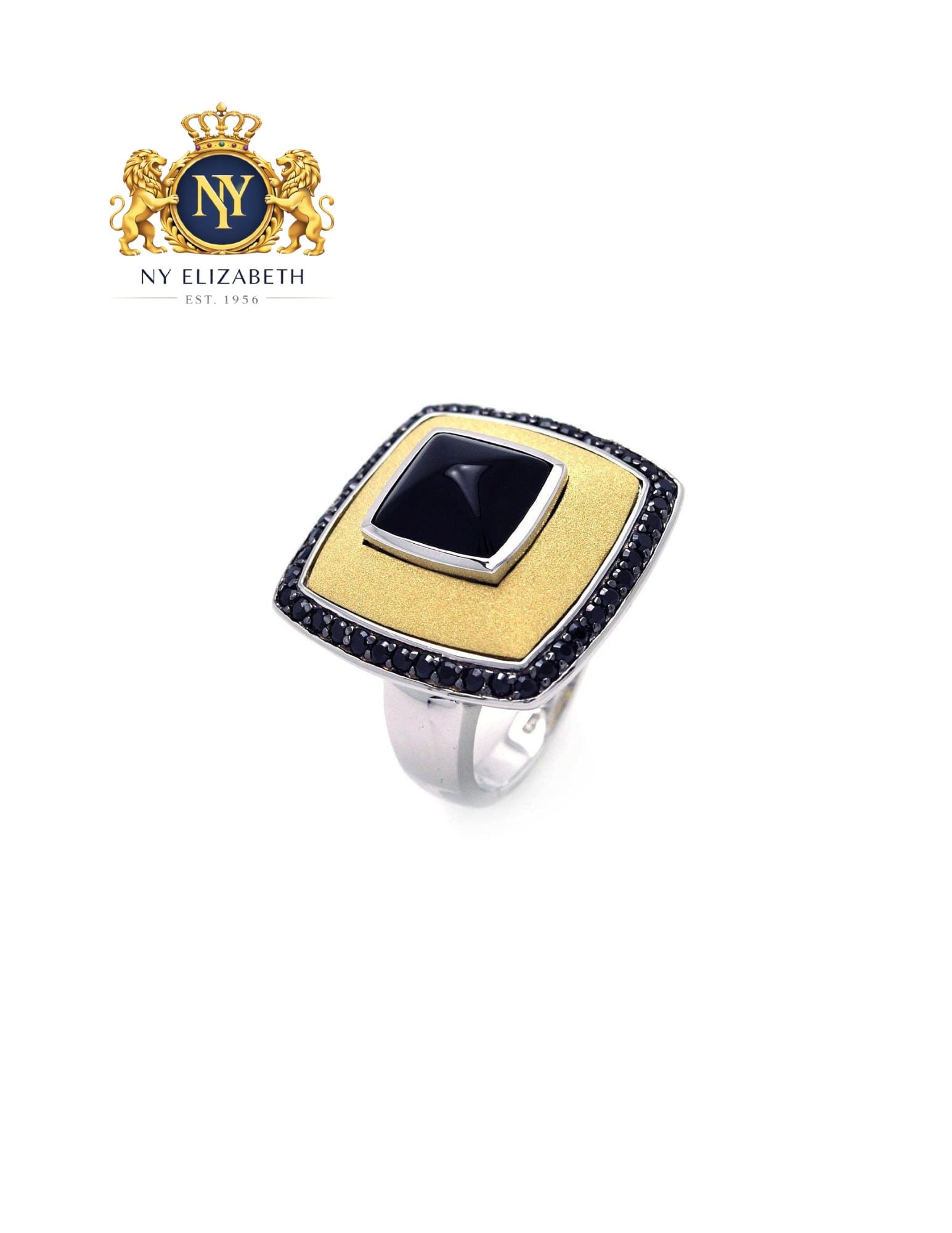 CLEARANCE-SILVER 925 RHODIUM BLACK RHODIUM AND GOLD PLATED RING: Clearance-Silver 925 Rhodium Black Rhodium and Gold Plated Ring Metal: 925 Sterling Silver Plating: Nickel Free Rhodium and Gold Plated with Satin Finish Stone: CZ Stones Ring Size:: 6 US Accessories: