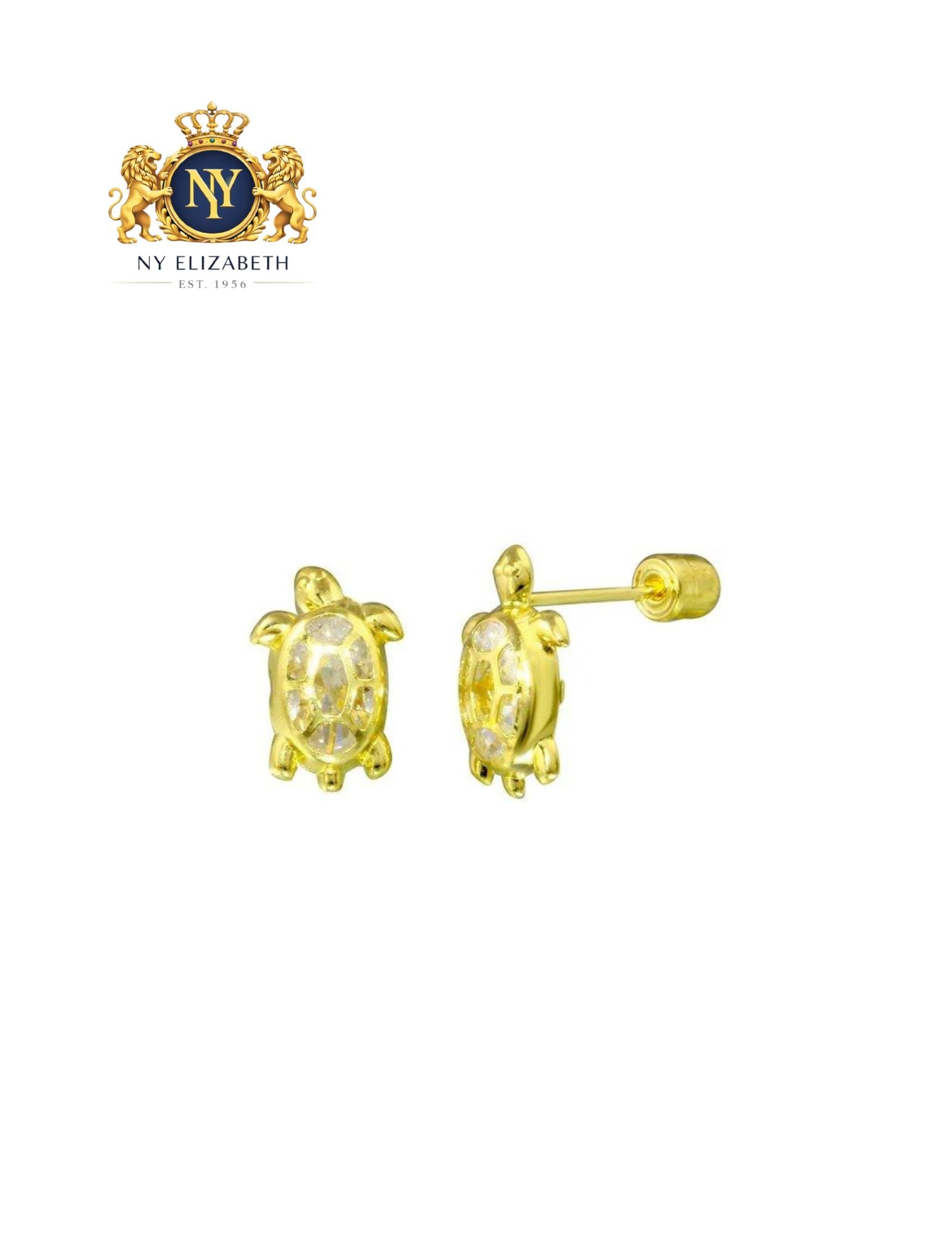 14 KARAT YELLOW GOLD TURTLE SCREW BACK EARRING: 14 Karat Yellow Gold Turtle CZ Screw Back Earring Metal: 14k Gold Plating: 5.8mm x 9.7mm Stone: Clear CZ Stones Length: None Accessories: None Notice: When purchasing pre-owned goods, please refer to