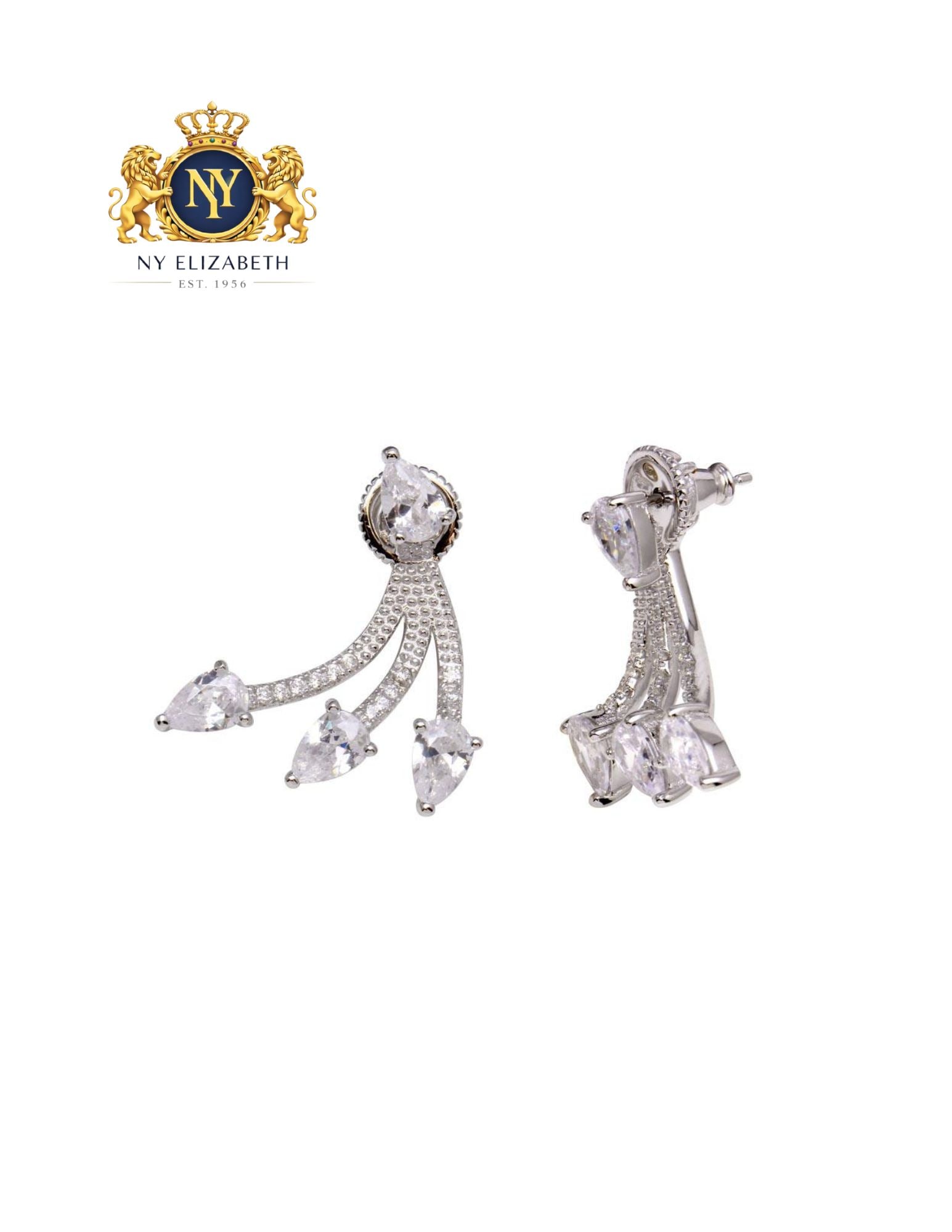 RHODIUM PLATED 925 STERLING SILVER FRONT AND BACK EARRINGS: Rhodium Plated 925 Sterling Silver Front and Back CZ Earrings Metal: 925 Sterling Silver Plating: Nickel Free Rhodium Plated Stone: Cubic Zirconia Stones Length: None Accessories: None Notice: When