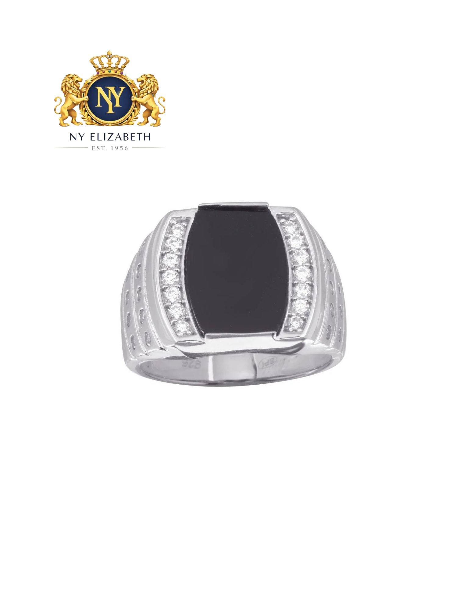 RHODIUM PLATED 925 STERLING SILVER MEN'S ONYX RING WITH CZ: Rhodium Plated 925 Sterling Silver Men's Onyx Ring with CZ Metal: 925 Sterling Silver Plating: Gold Plated Stone: Cubic Zirconia Stones Ring Size:: 11 US Accessories: None Notice: When purchasing p