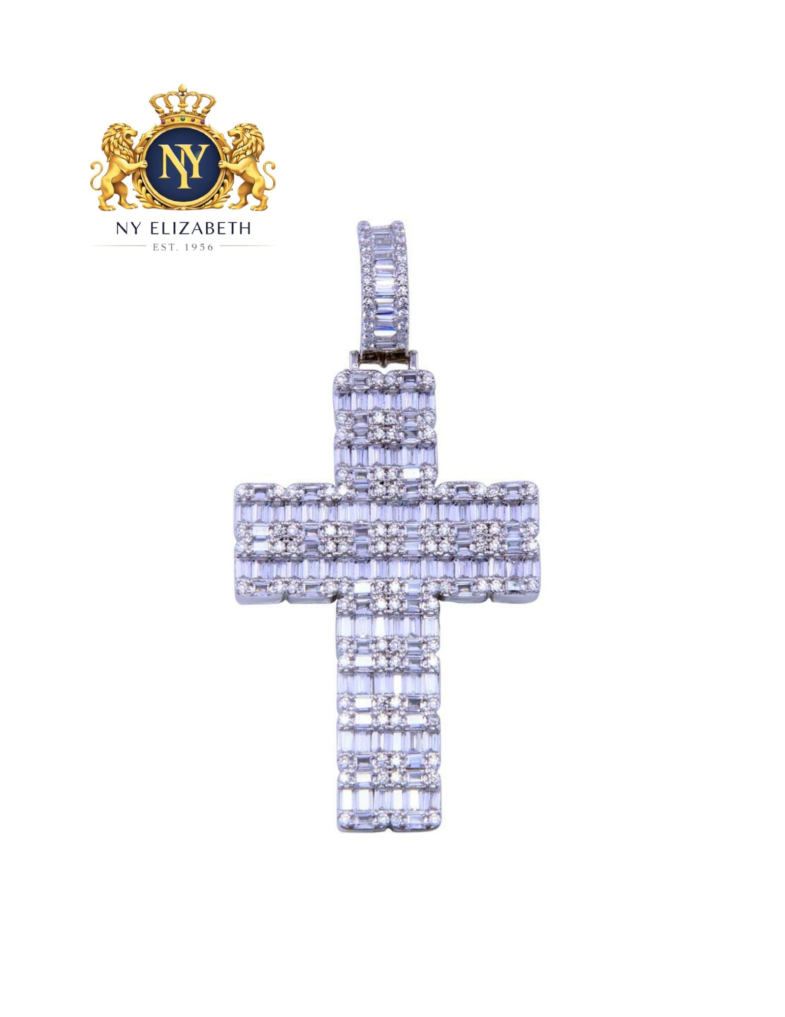 RHODIUM PLATED 925 STERLING SILVER CROSS PENDANT: Rhodium Plated 925 Sterling Silver CZ Cross Pendant Metal: 925 Sterling Silver Plating: Rhodium Plated Stone: Clear CZ Stones Dimensions: 30mm x 44.8mm Length: None Accessories: None Notic