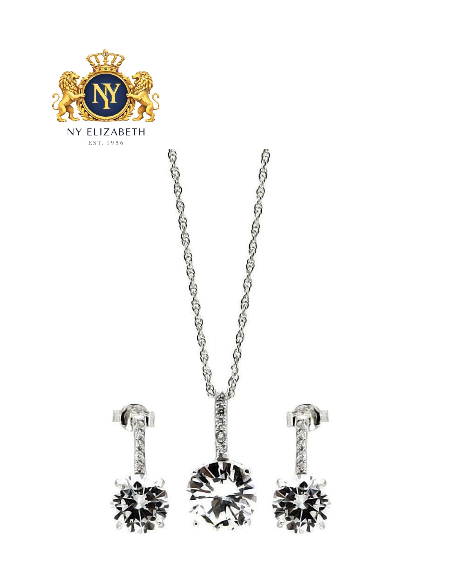 SILVER 925 RHODIUM PLATED ROUND DANGLING EARRING AND NECKLACE SET: Silver 925 Rhodium Plated Round CZ Dangling Earring and Necklace Set Metal: 925 Sterling Silver Plating: Nickel Free Rhodium Plated Dimensions: Pendant 19.3mm x 9.6mm | Earrings 16.2mm x 8mm Length: N