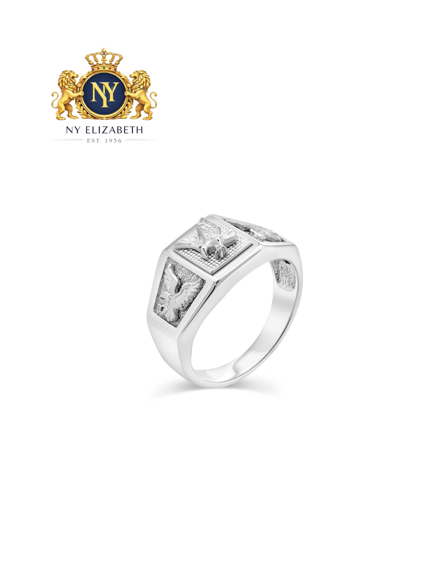 RHODIUM PLATED 925 STERLING SILVER MEN'S EAGLE RING: Rhodium Plated 925 Sterling Silver Men's Eagle Ring Metal: 925 Sterling Silver Plating: Nickel Free Rhodium Plated Weight: 24.6 grams Ring Size:: 11 US Accessories: None Notice: When purchasing pre