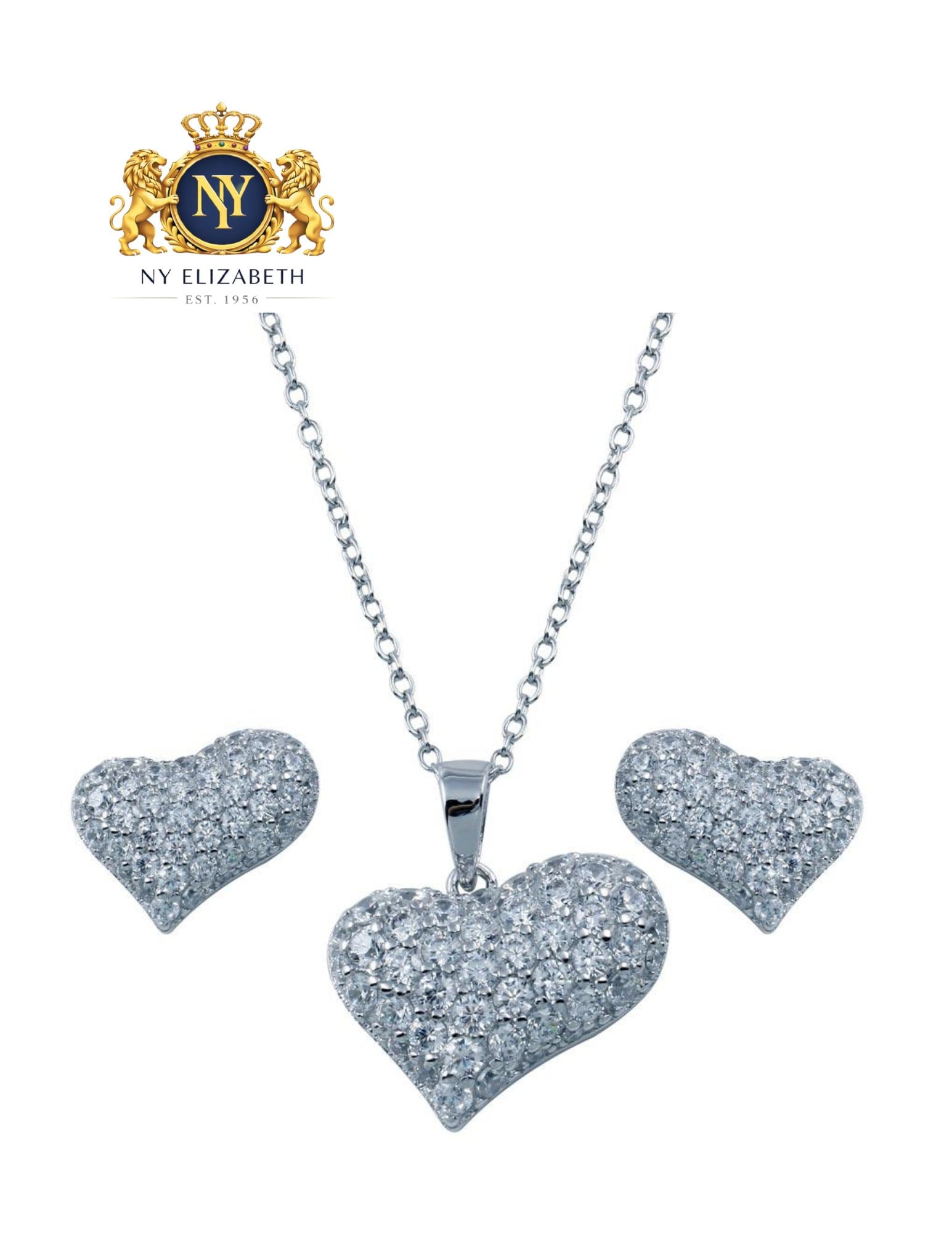 RHODIUM PLATED 925 STERLING SILVER HEART EARRING AND NECKLACE SET (1 of 3)