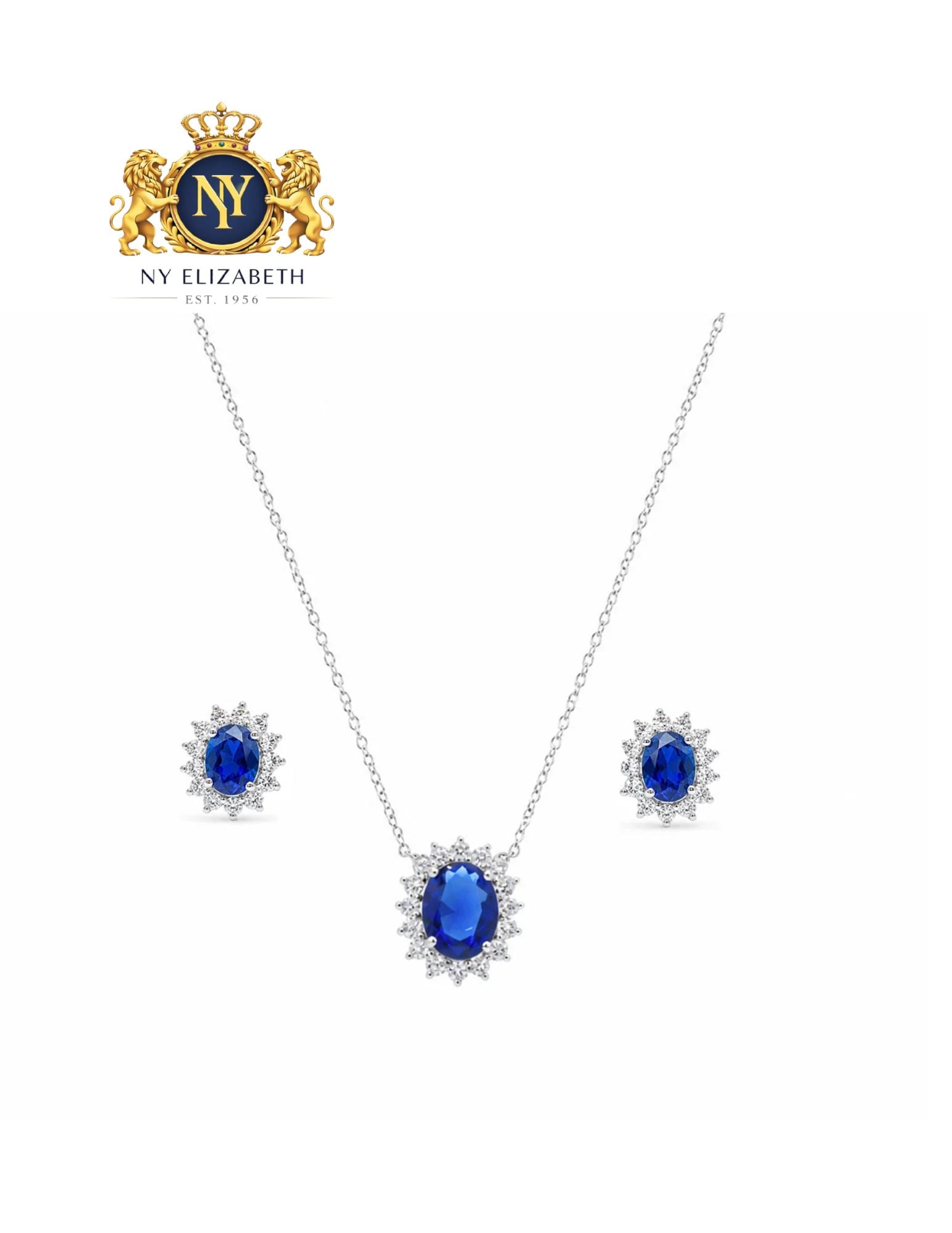 SILVER 925 RHODIUM PLATED EARRING AND NECKLACE: Silver 925 Rhodium Plated CZ Earring and Necklace Metal: 925 Sterling Silver Plating: Nickel Free Rhodium Plated Stone: Blue & Clear Cubic Zirconia Stones Dimensions: Pendant: 14.7mm x 12.3mm, Earring