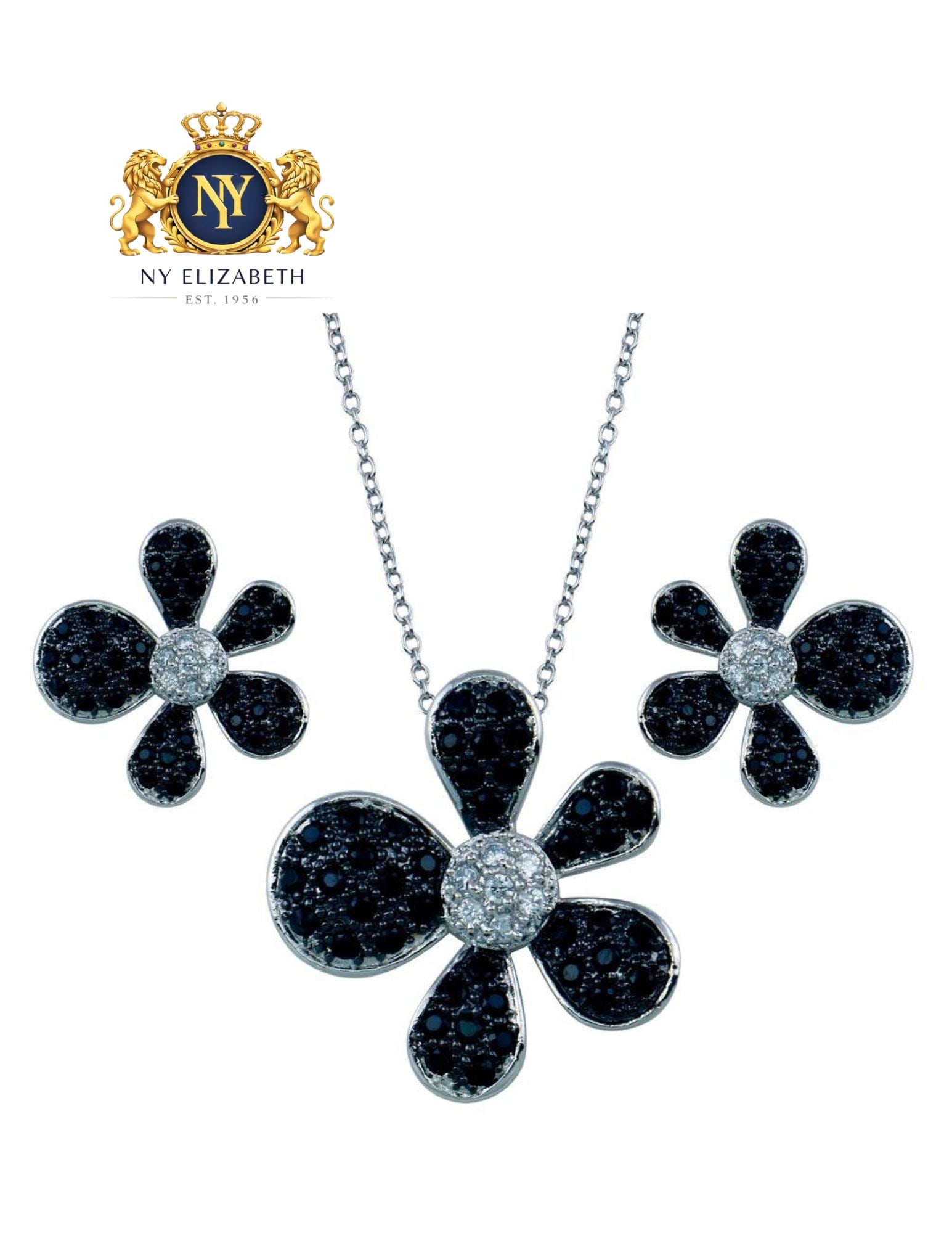 RHODIUM AND BLACK RHODIUM PLATED 925 STERLING SILVER SET: Rhodium and Black Rhodium Plated 925 Sterling Silver CZ Set Metal: 925 Sterling Silver Plating: Nickel Free Rhodium Plated Dimensions: Earring Dimensions: 19.3mmPendant Dimensions: 24.8mm Length: 16 +