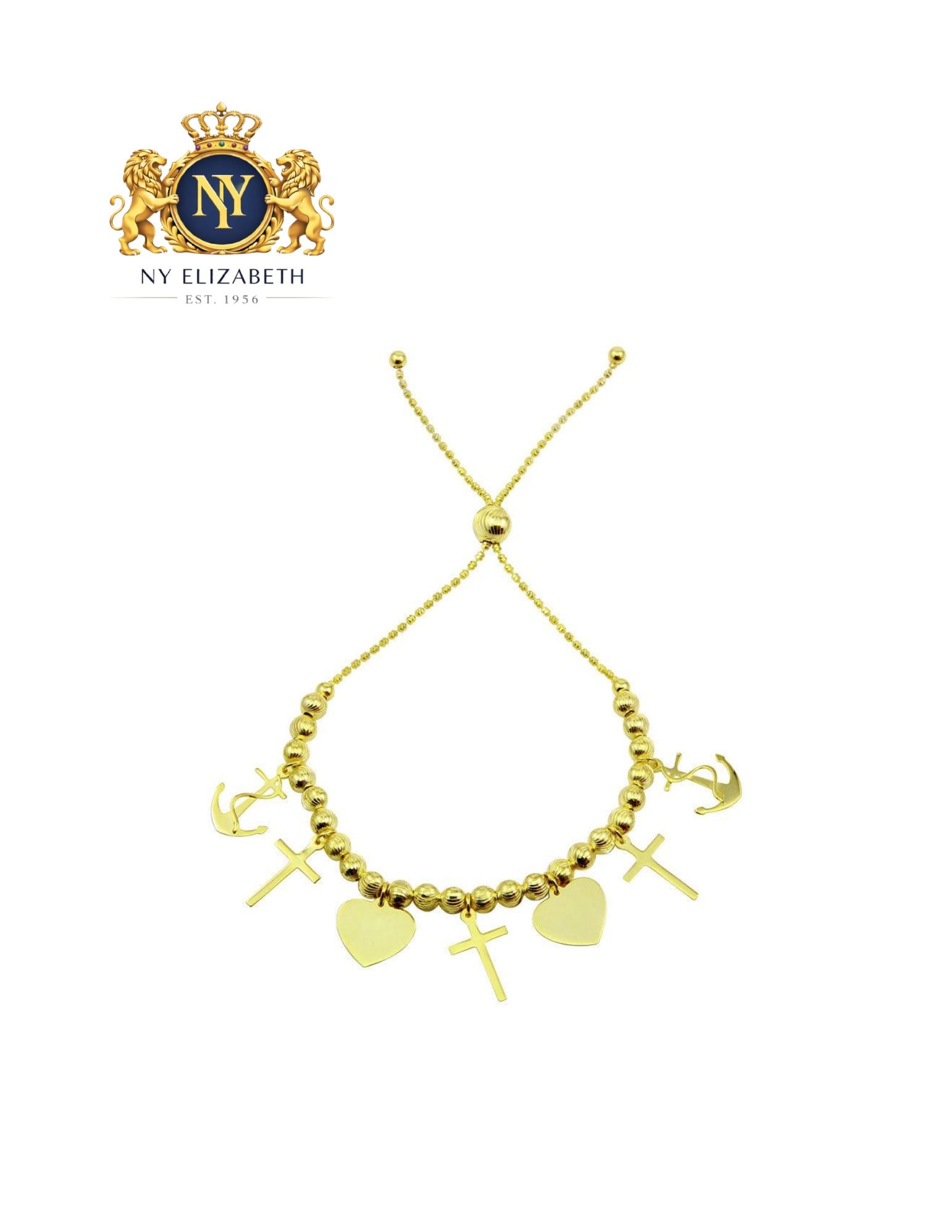 GOLD PLATED 925 STERLING SILVER HEART CHARM BRACELET: Gold Plated 925 Sterling Silver Heart Charm Bracelet Metal: 925 Sterling Silver Plating: Nickel Free Gold Plated Dimensions: Beads: 4.1mm / Heart: 11.8mm / Cross: 9mm Length: Adjustable Accessories: N